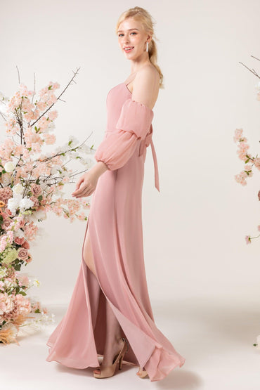 Trumpet Sweep-Brush Train Chiffon Bridesmaid Dress CB0459 - COCOMELODY