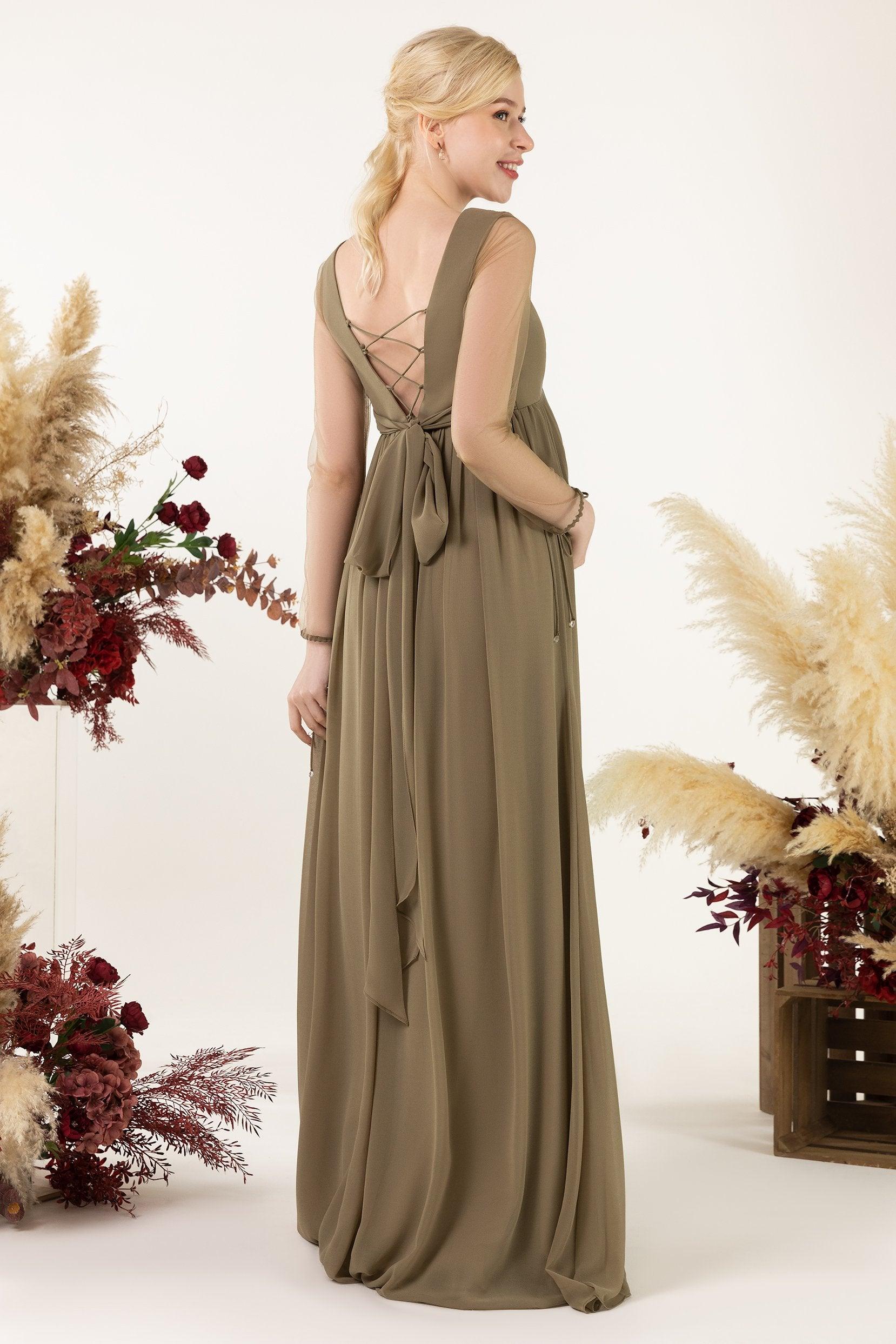A-Line Sweep-Brush Train Chiffon Bridesmaid Dress CB0461M - COCOMELODY
