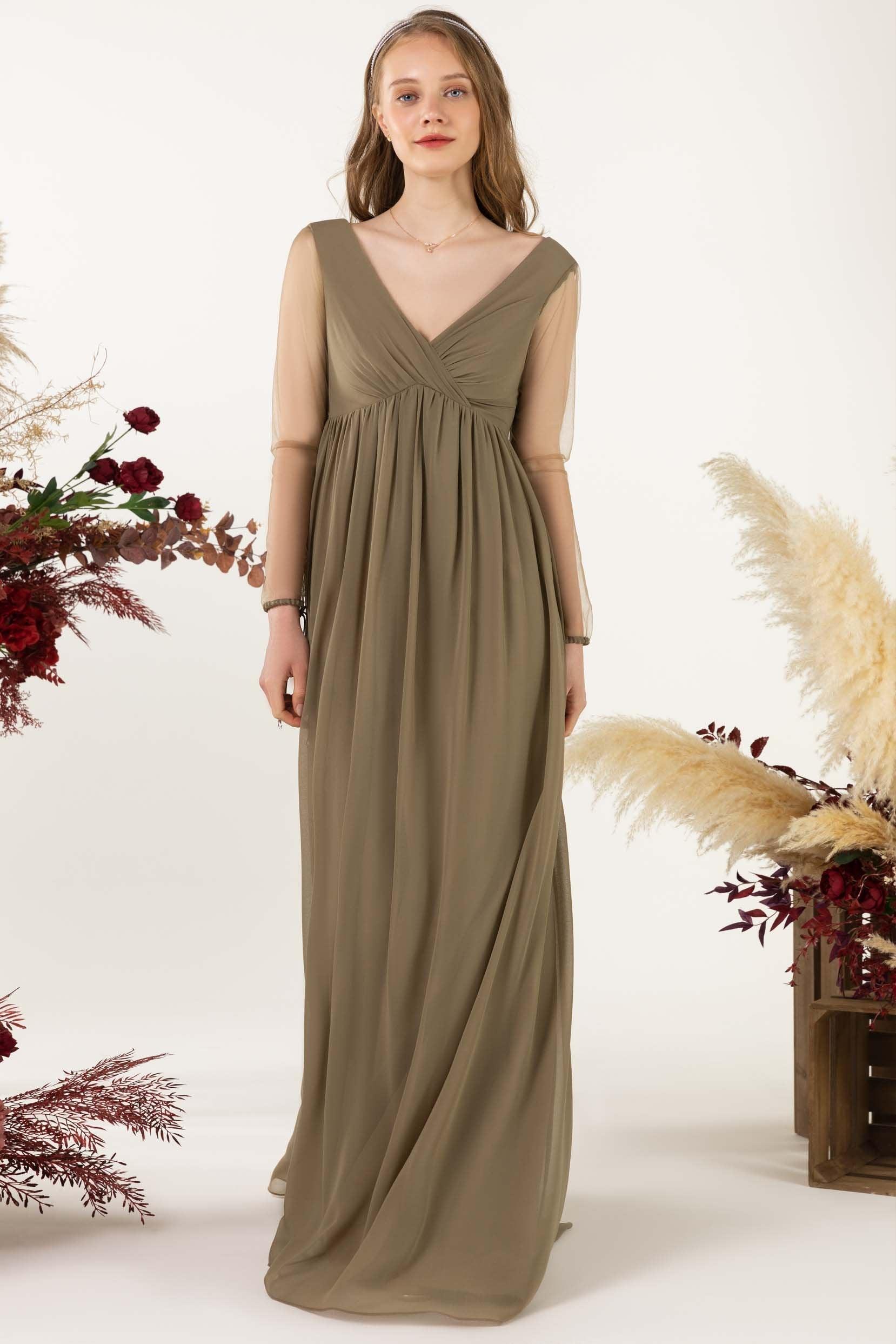A-Line Sweep-Brush Train Chiffon Bridesmaid Dress CB0461 - COCOMELODY