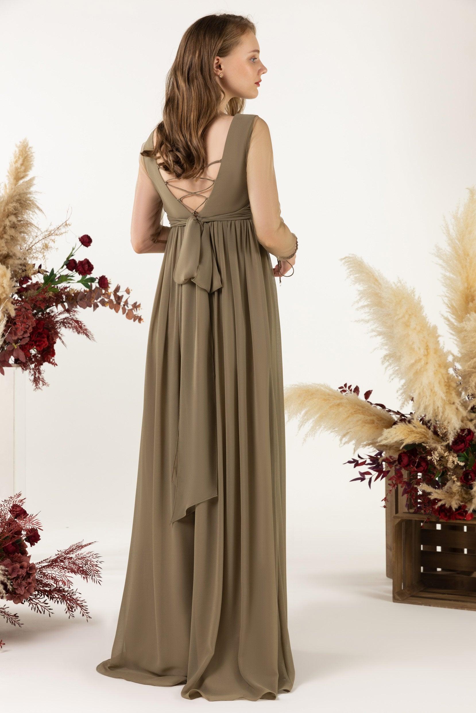 A-Line Sweep-Brush Train Chiffon Bridesmaid Dress CB0461 - COCOMELODY