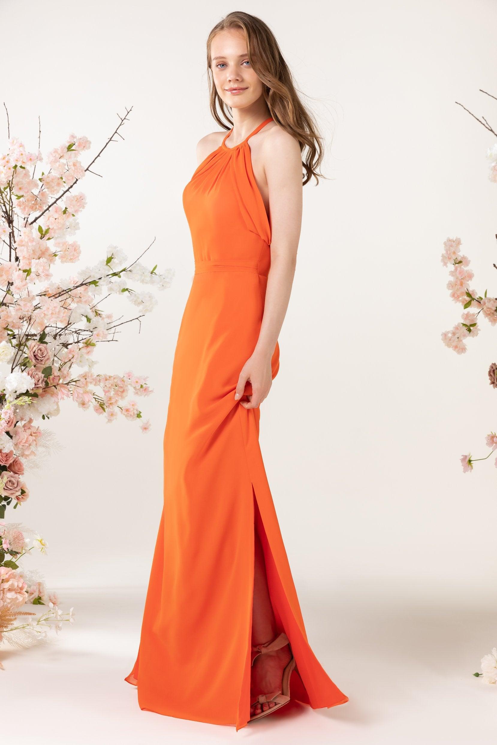 Sheath-Column Sweep Train Chiffon Bridesmaid Dress CB0463 - COCOMELODY