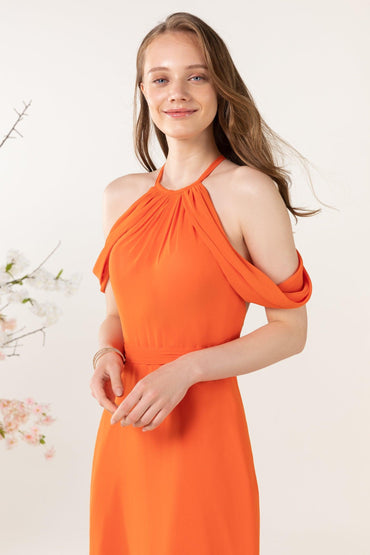 Sheath-Column Sweep Train Chiffon Bridesmaid Dress CB0463 - COCOMELODY