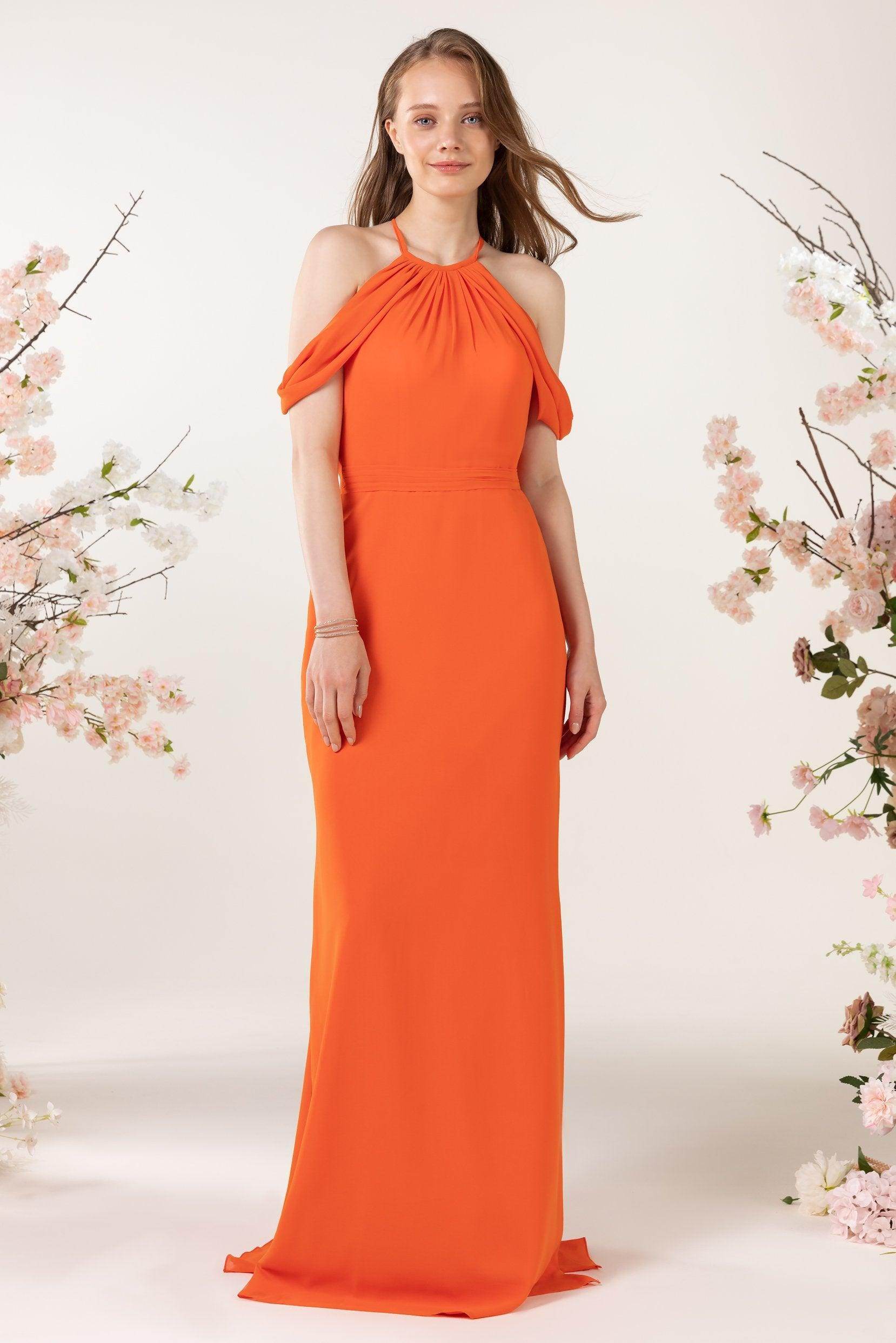 Sheath-Column Sweep Train Chiffon Bridesmaid Dress CB0463 - COCOMELODY