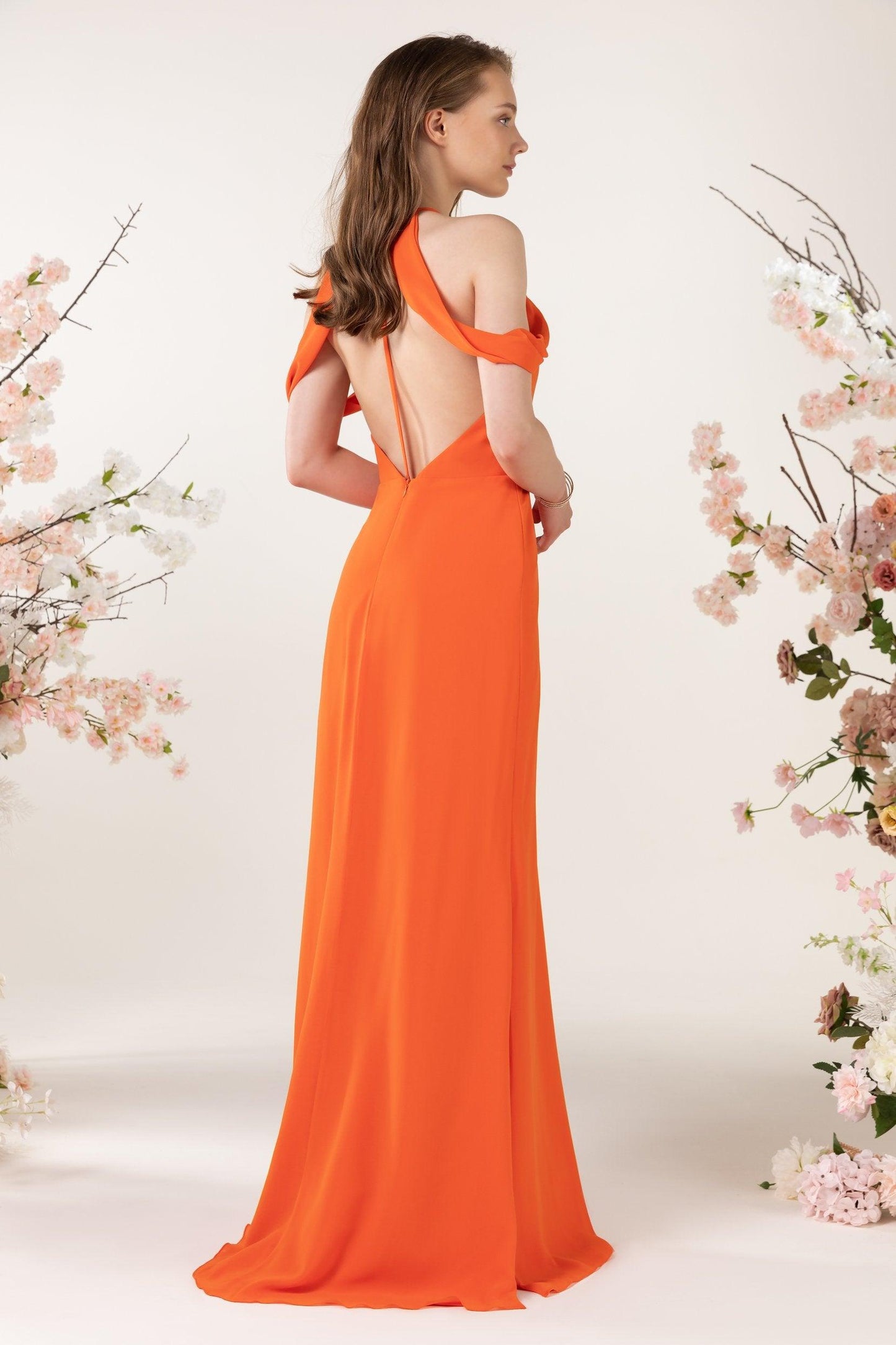 Sheath-Column Sweep Train Chiffon Bridesmaid Dress CB0463