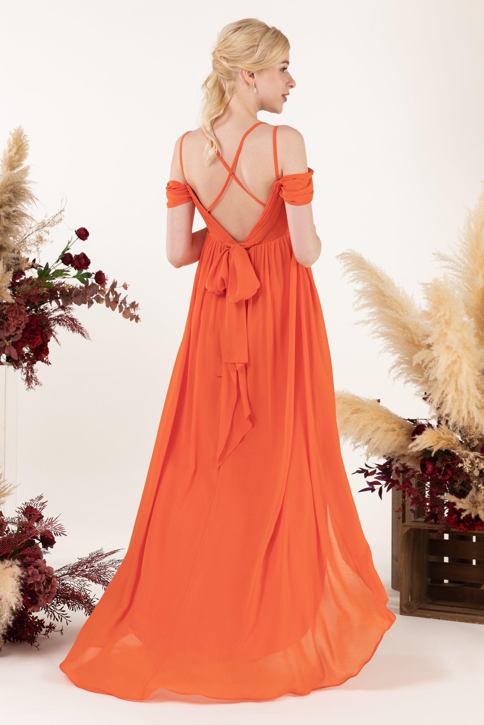 Asymmetrical Sweep Train Chiffon Bridesmaid Dress CB0464M - COCOMELODY