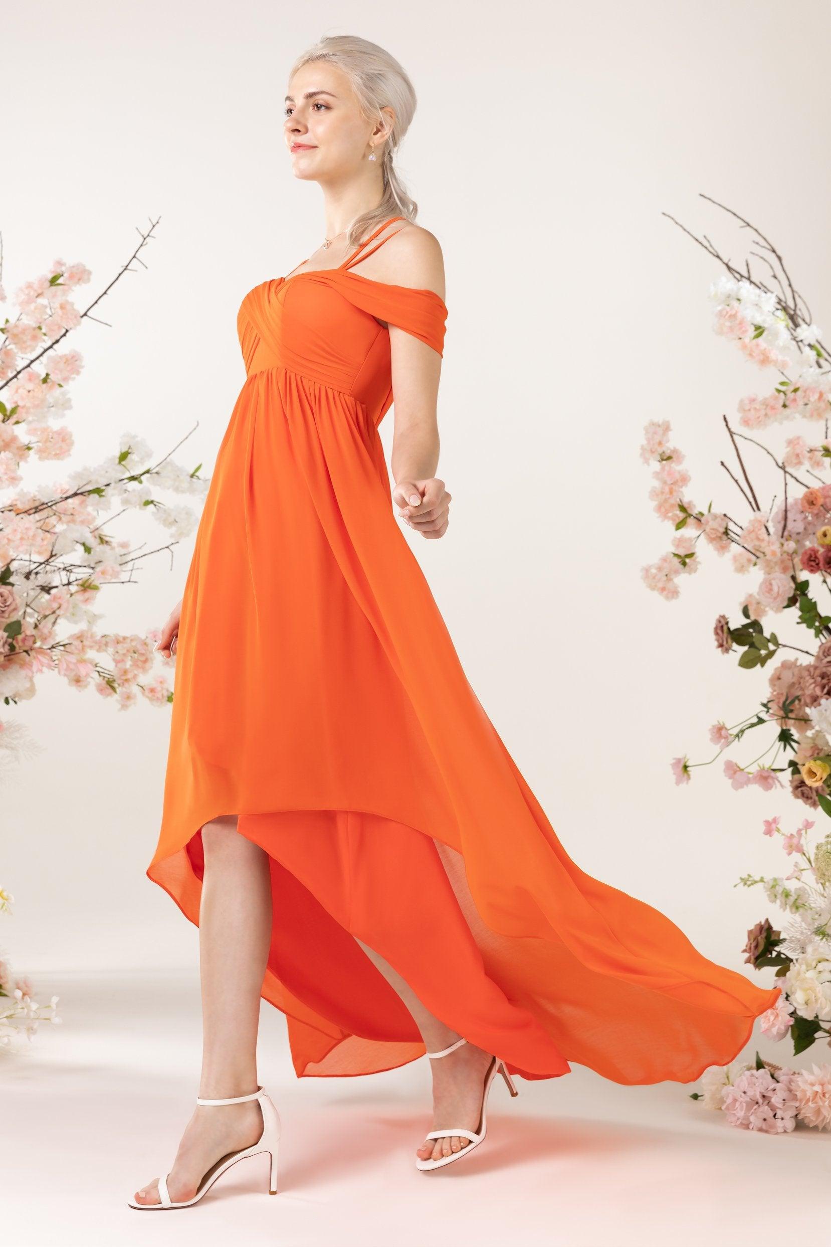 Asymmetrical Sweep Train Chiffon Bridesmaid Dress CB0464 - COCOMELODY