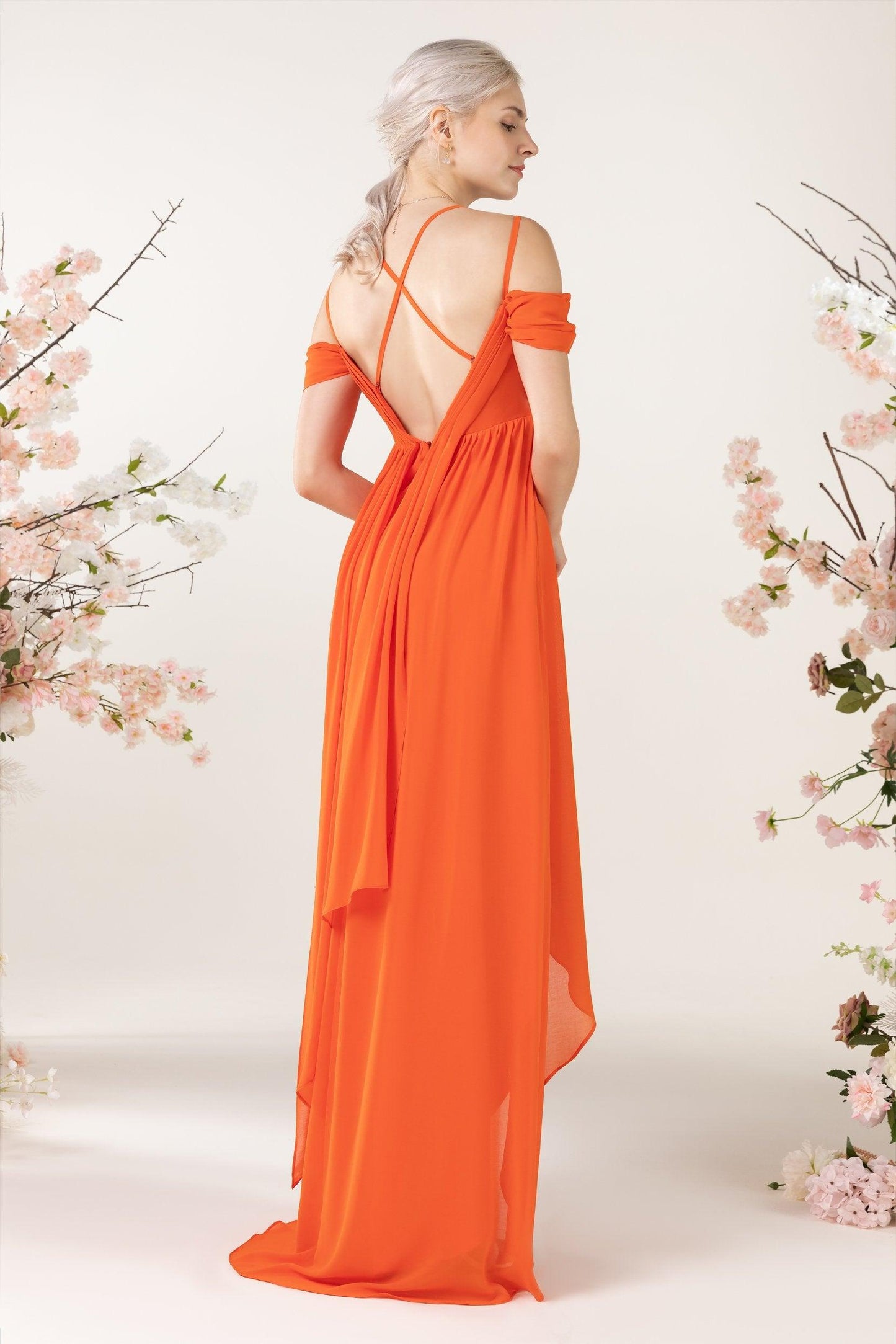 Asymmetrical Sweep Train Chiffon Bridesmaid Dress CB0464 - COCOMELODY