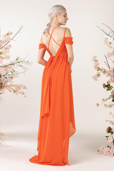 Asymmetrical Sweep Train Chiffon Bridesmaid Dress CB0464 - COCOMELODY