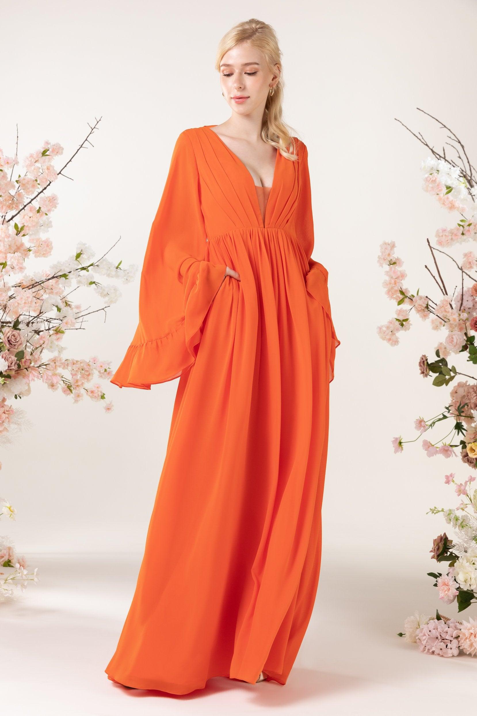 A-Line Sweep-Brush Train Chiffon Bridesmaid Dress CB0465 - COCOMELODY