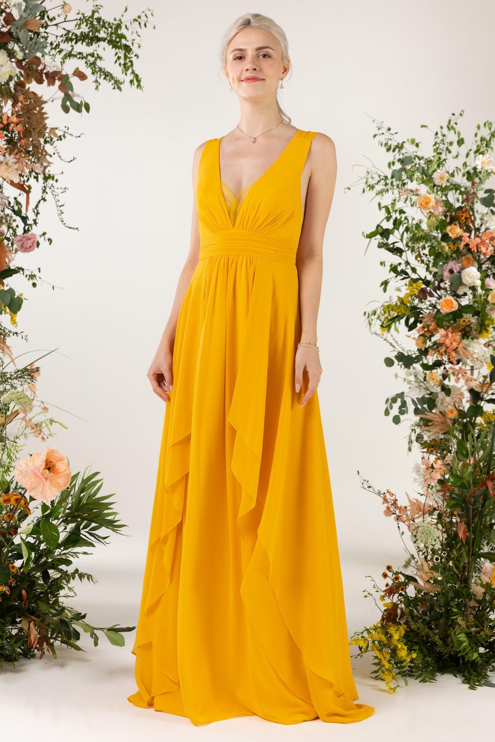 A-Line Sweep-Brush Train Chiffon Bridesmaid Dress CB0467 - COCOMELODY