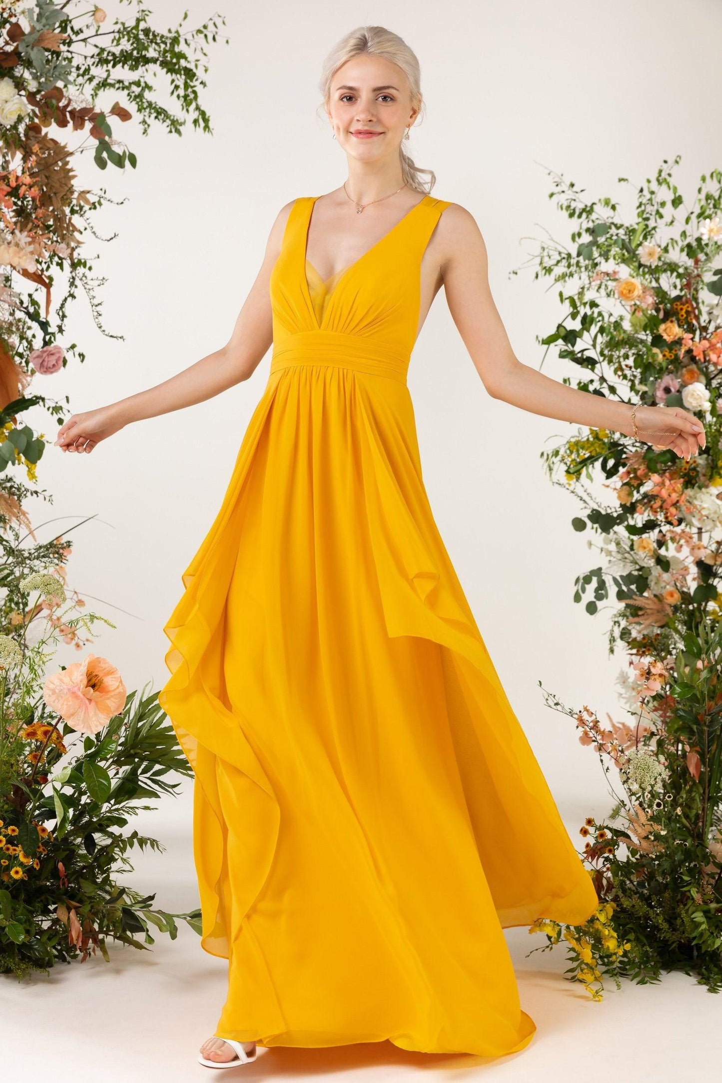 A-Line Sweep-Brush Train Chiffon Bridesmaid Dress CB0467