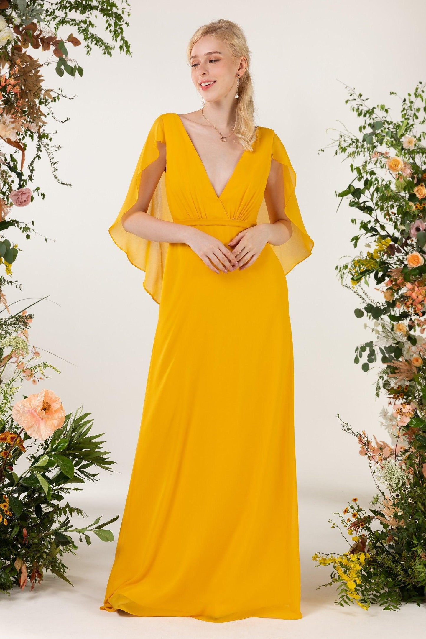 Sheath Sweep-Brush Train Chiffon Bridesmaid Dress CB0468