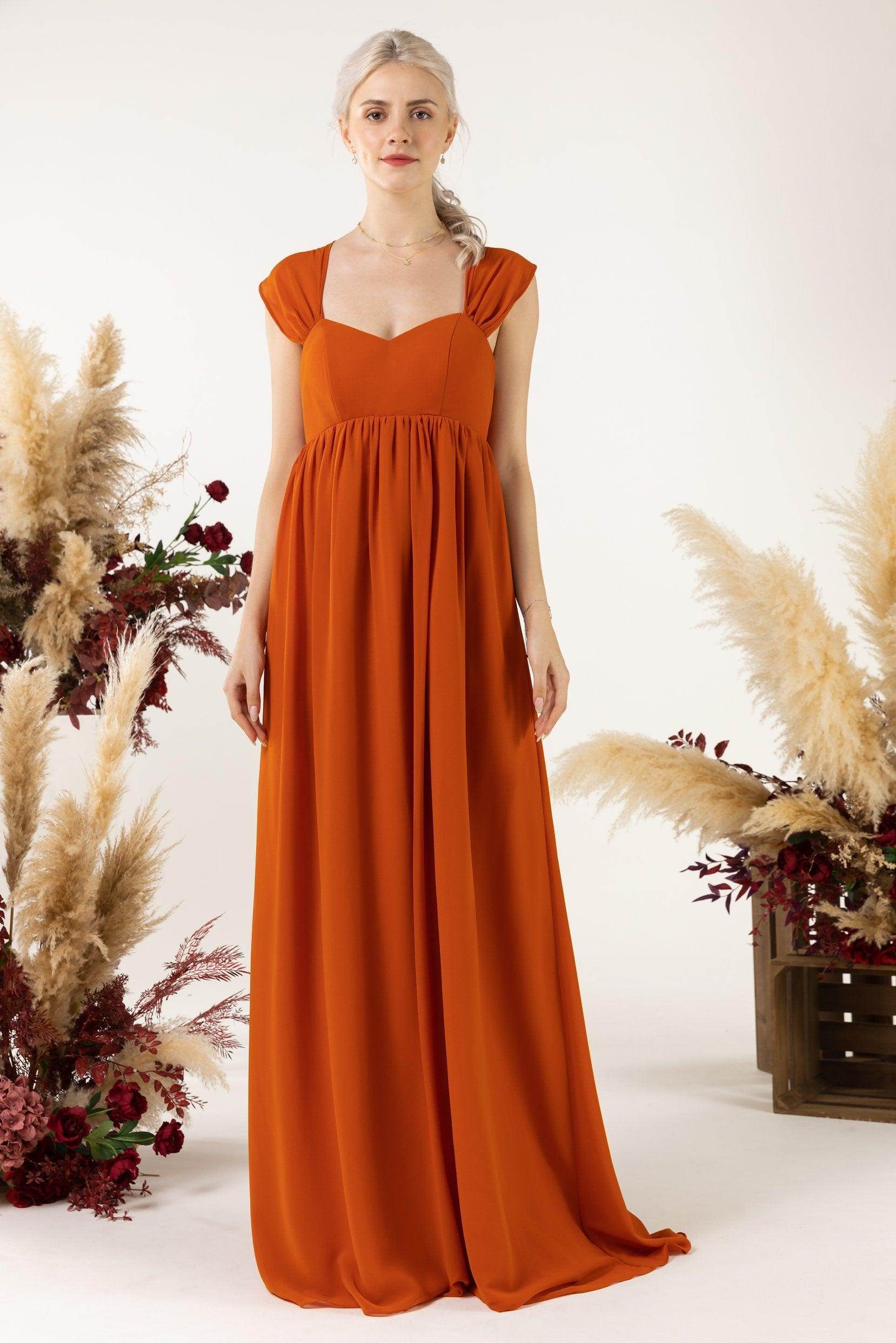 A-Line Sweep-Brush Train Chiffon Bridesmaid Dress CB0470 - COCOMELODY