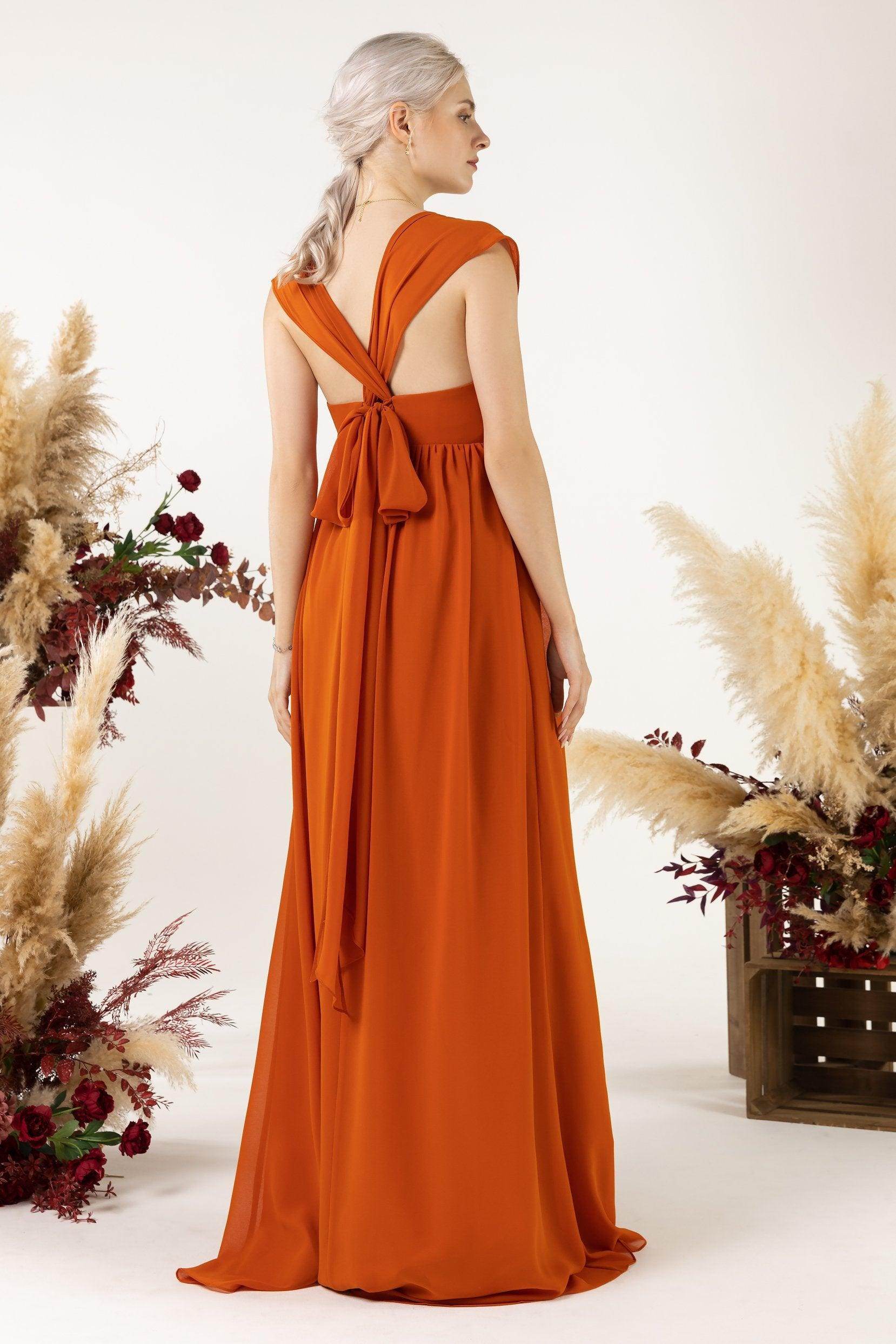 A-Line Sweep-Brush Train Chiffon Bridesmaid Dress CB0470 - COCOMELODY