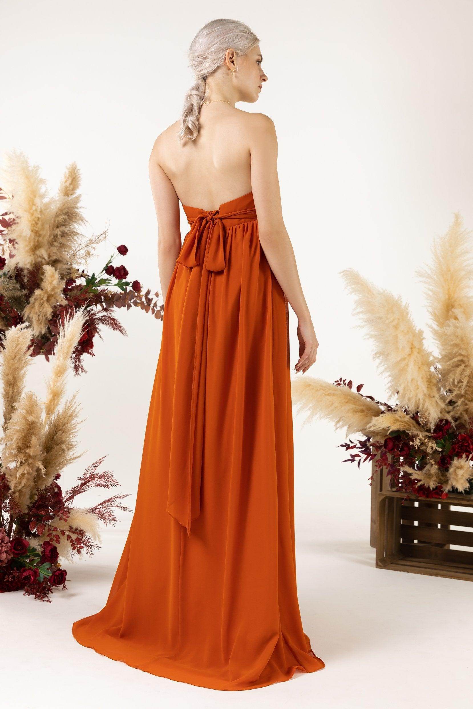 A-Line Sweep-Brush Train Chiffon Bridesmaid Dress CB0470 - COCOMELODY