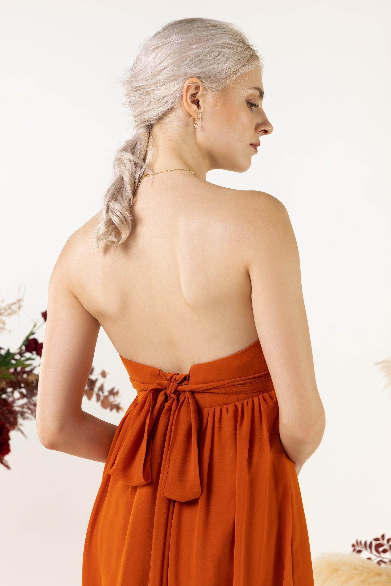 A-Line Sweep-Brush Train Chiffon Bridesmaid Dress CB0470 - COCOMELODY