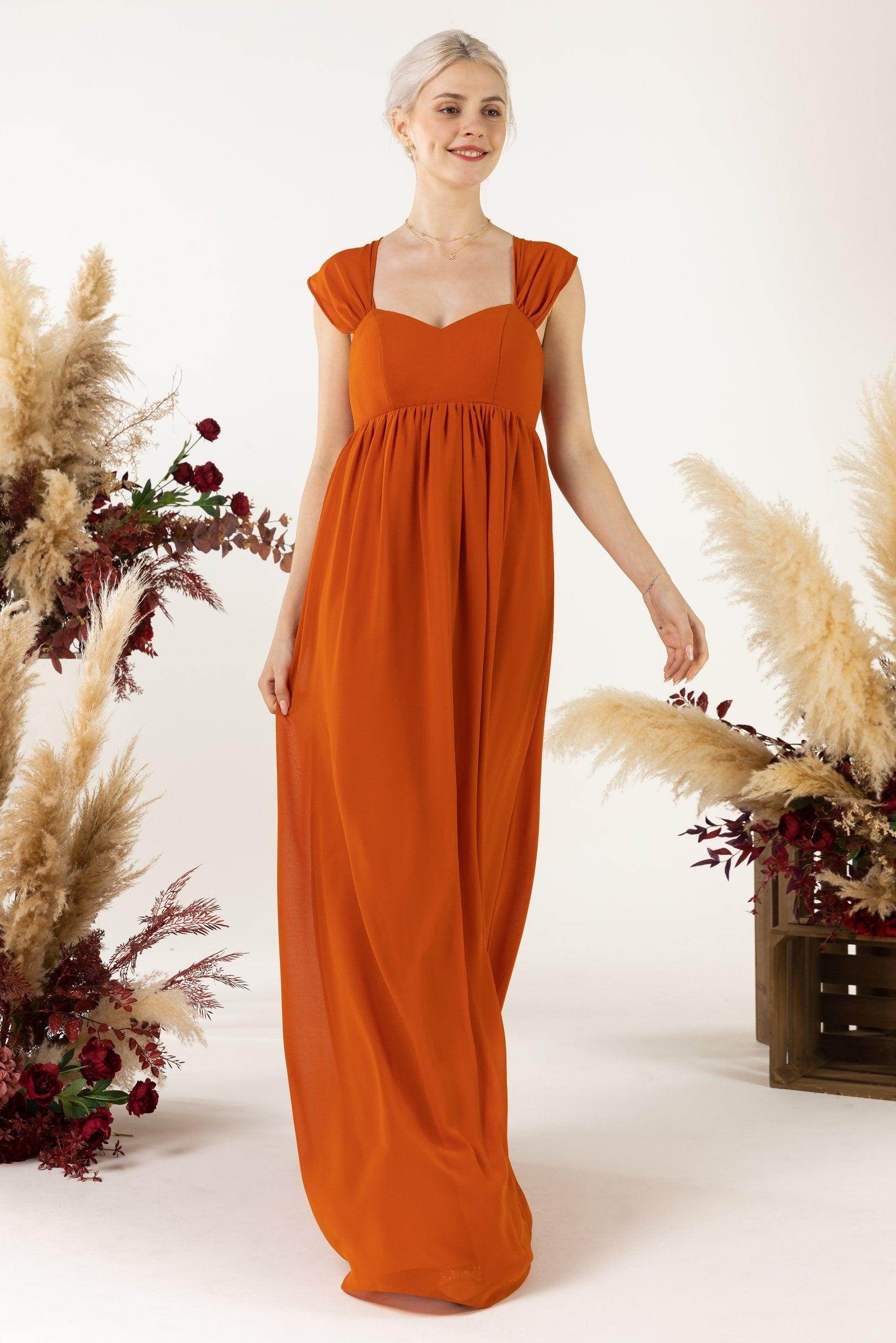 A-Line Sweep-Brush Train Chiffon Bridesmaid Dress CB0470 - COCOMELODY