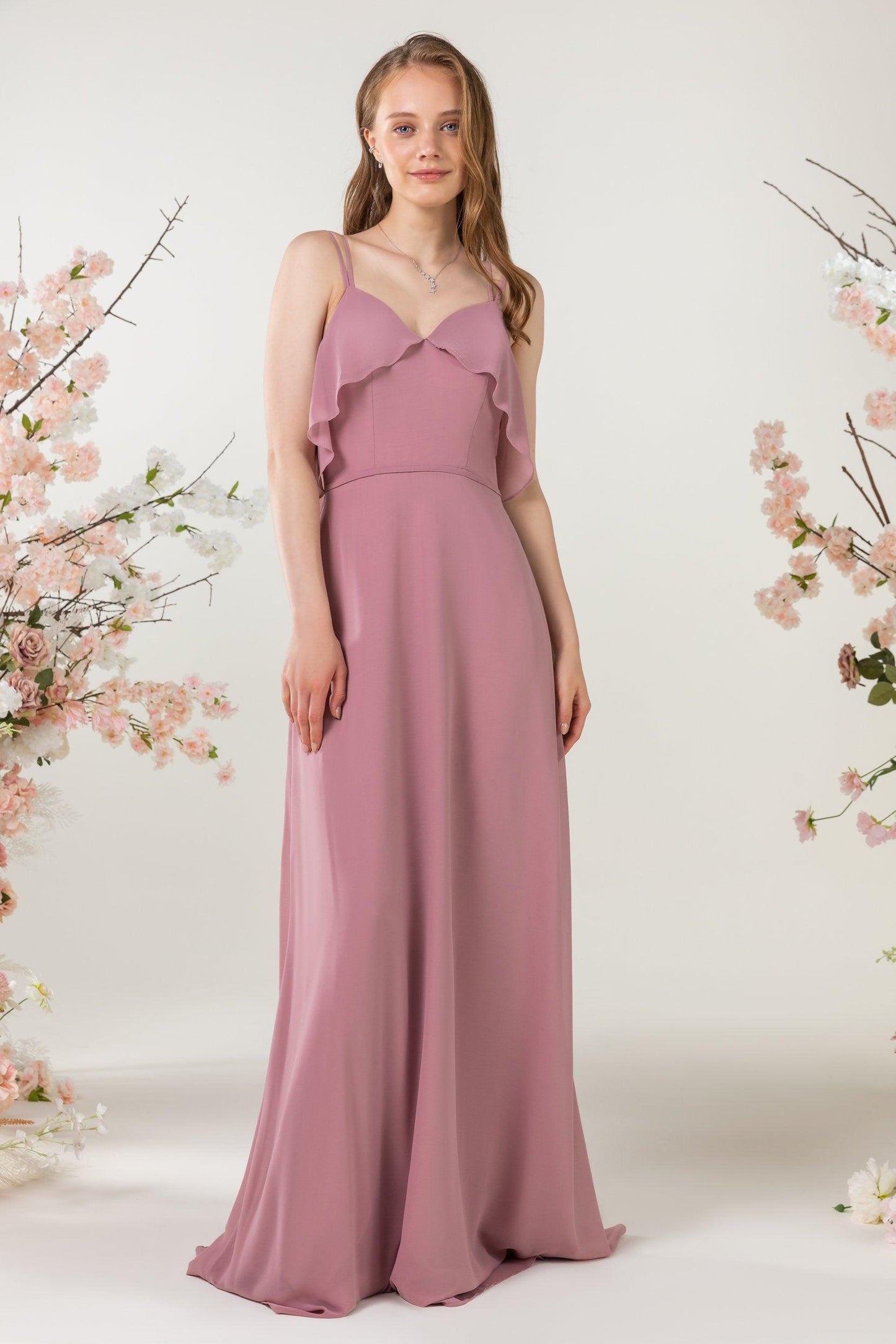 Sheath Sweep-Brush Train Chiffon Bridesmaid Dress CB0472 - COCOMELODY