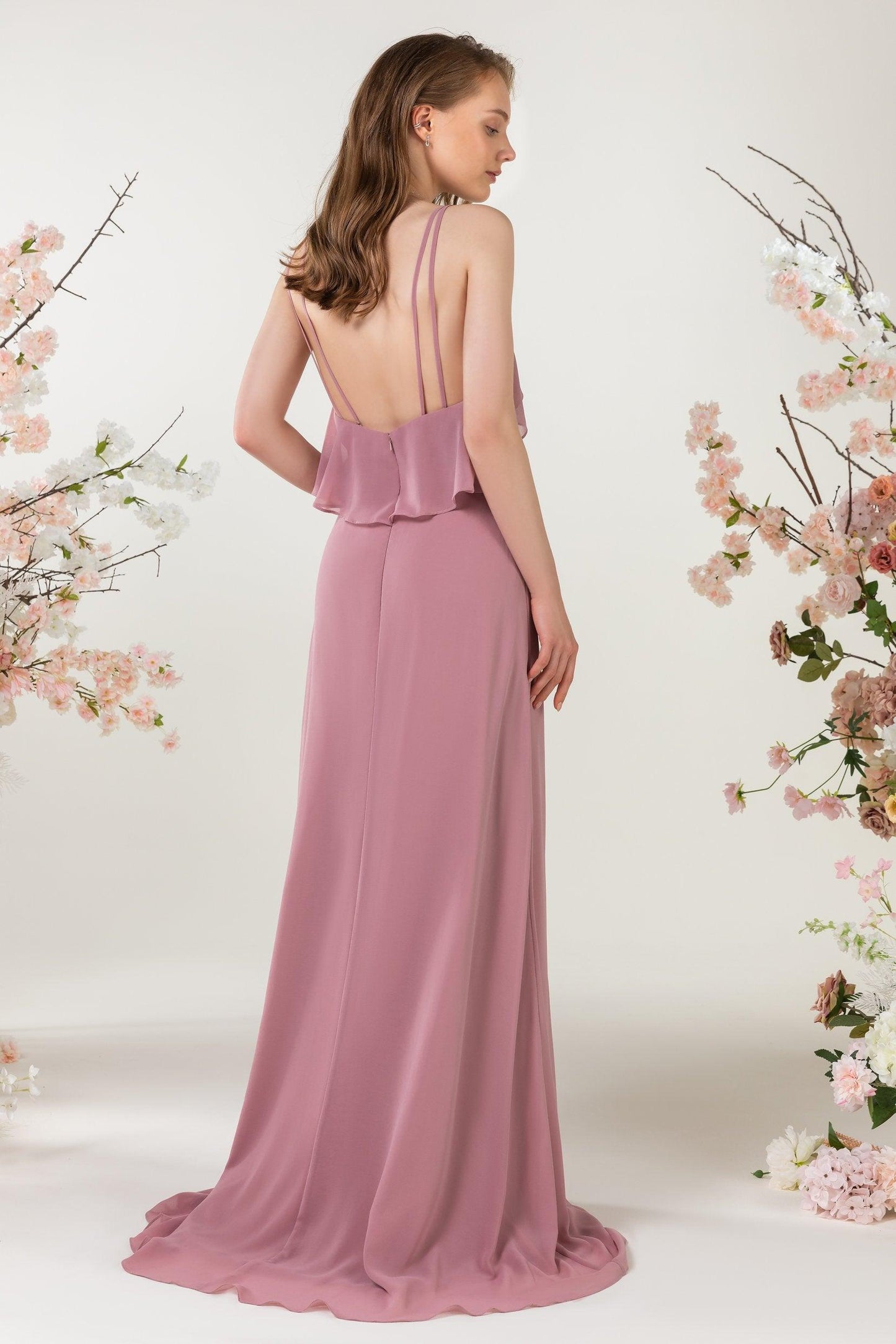 Sheath Sweep-Brush Train Chiffon Bridesmaid Dress CB0472 - COCOMELODY