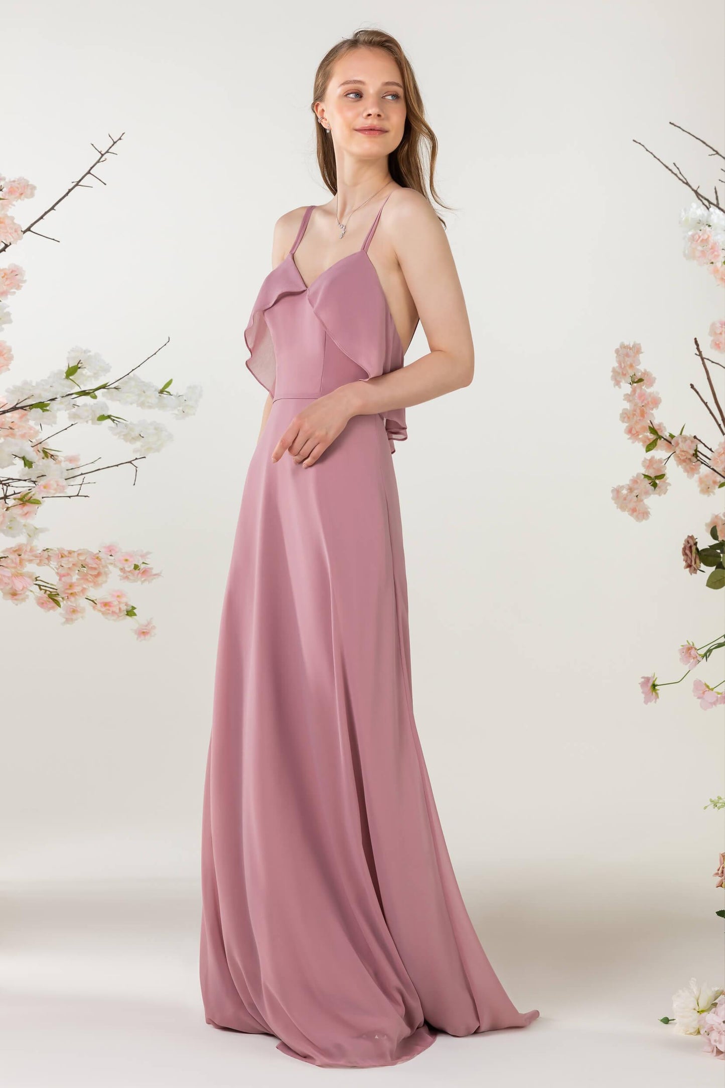 Sheath Sweep-Brush Train Chiffon Bridesmaid Dress CB0472