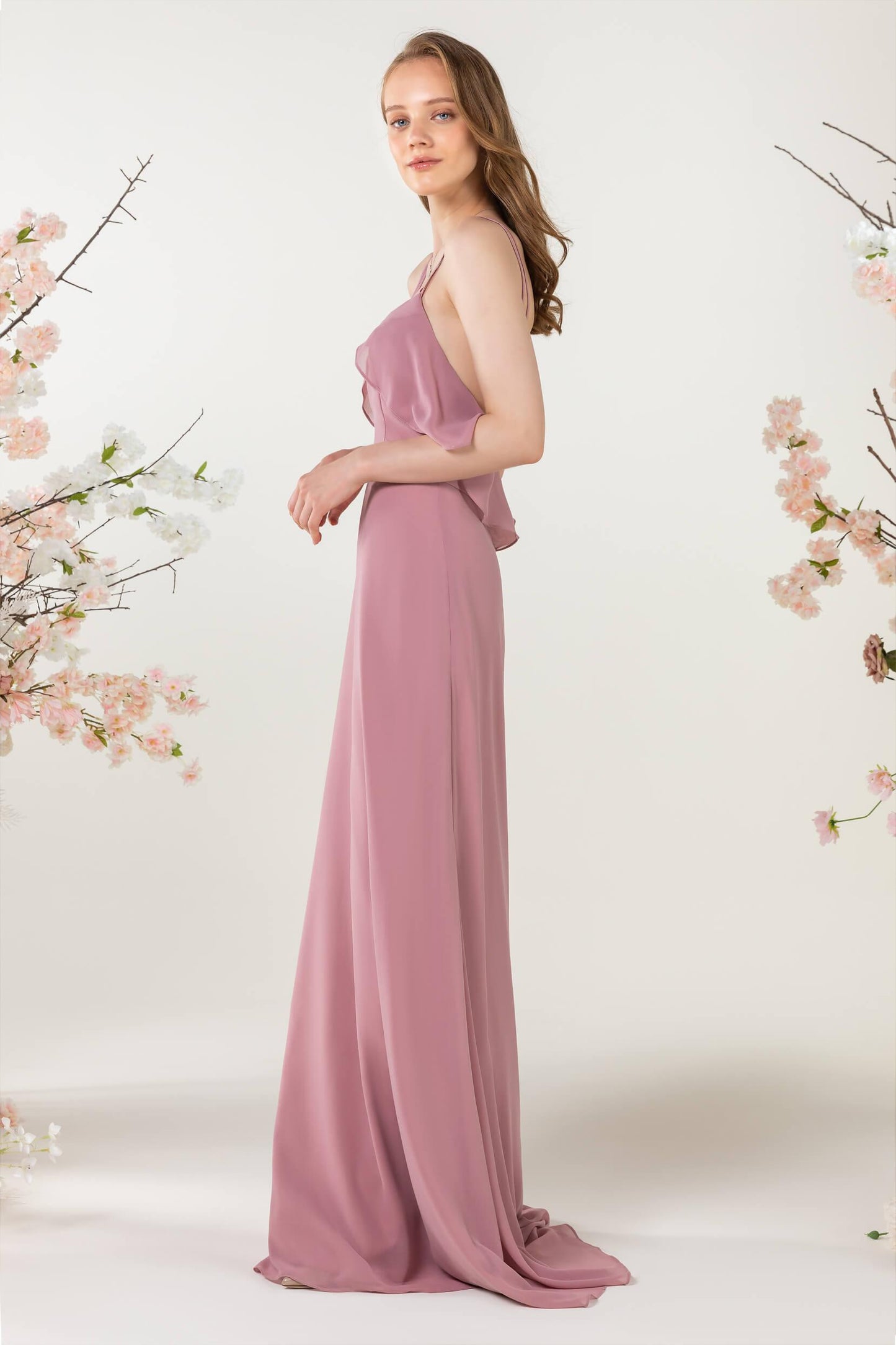 Sheath Sweep-Brush Train Chiffon Bridesmaid Dress CB0472