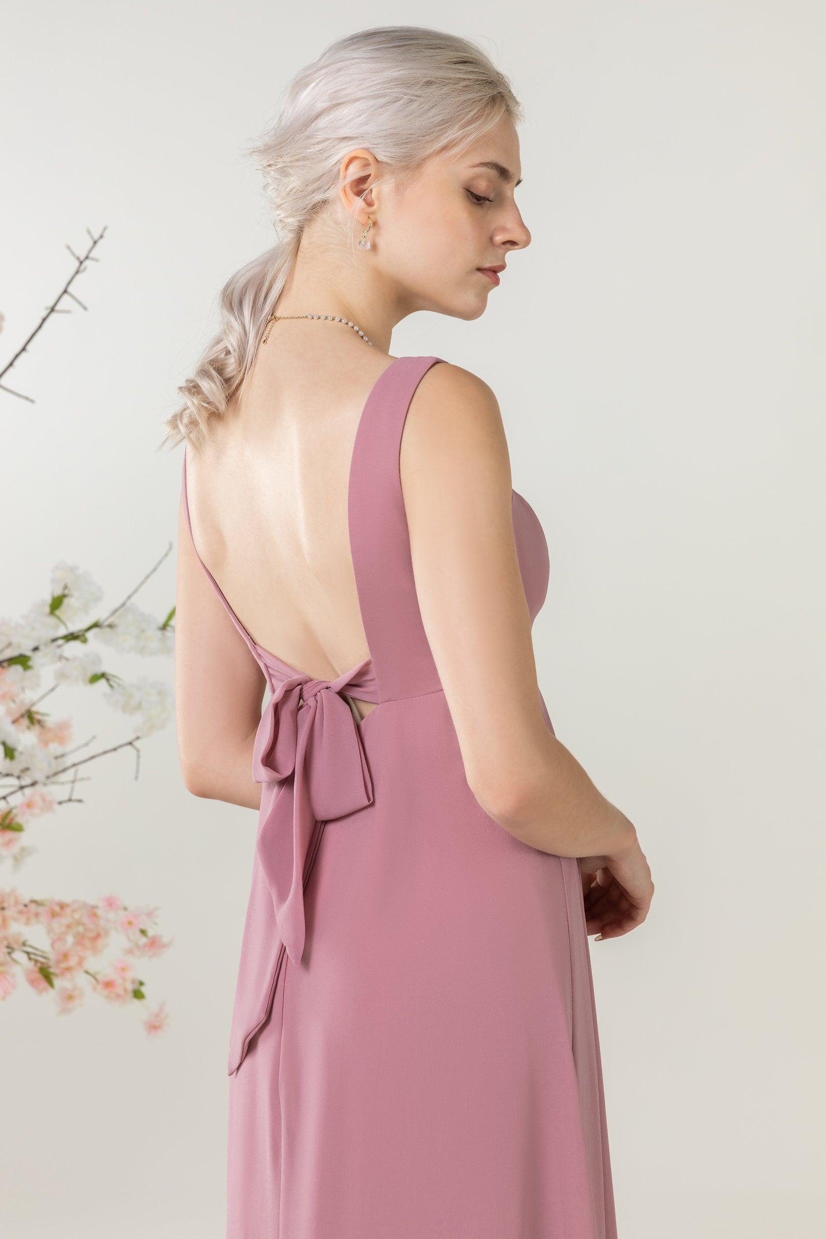 A-Line Sweep-Brush Train Chiffon Bridesmaid Dress CB0473 - COCOMELODY