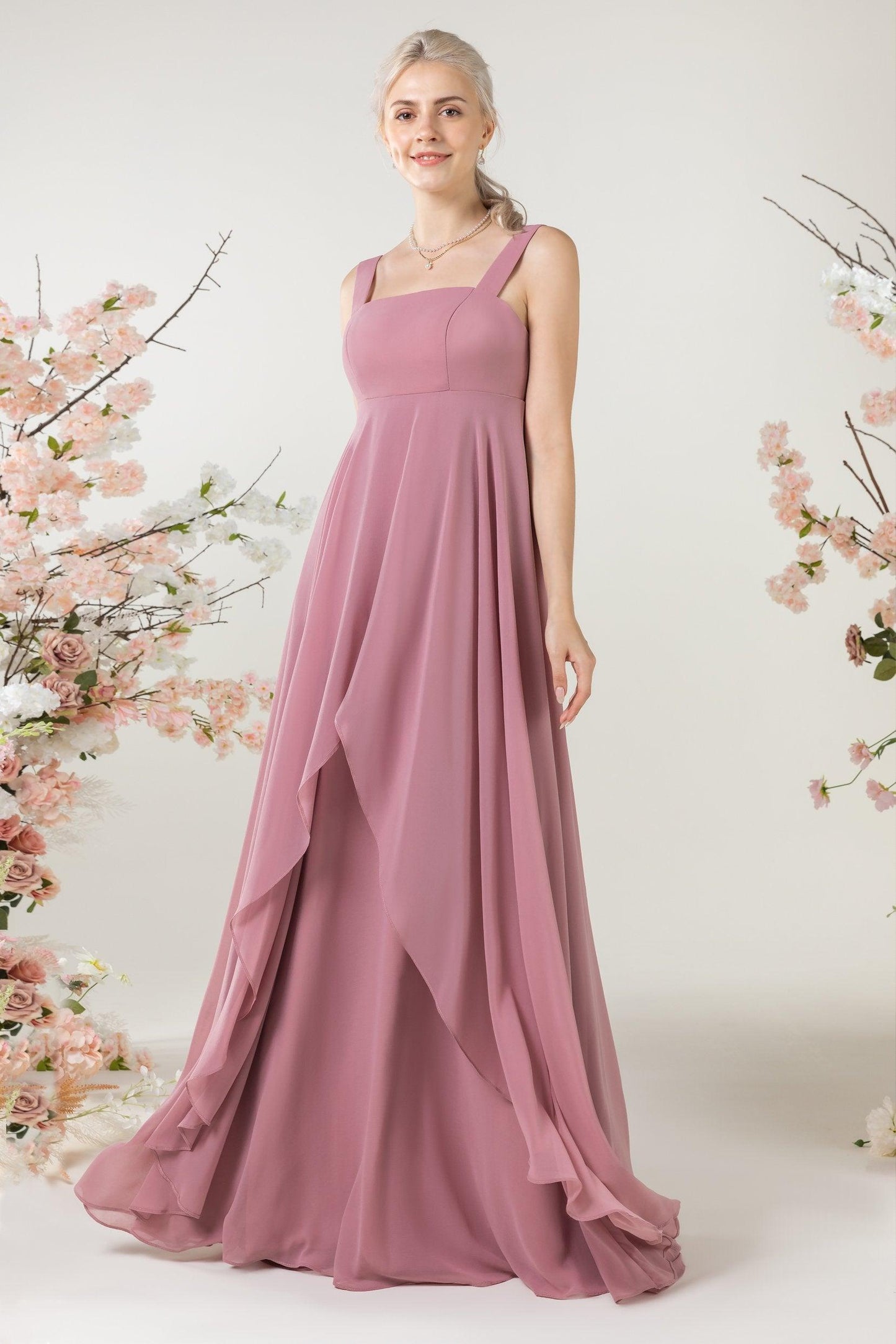 A-Line Sweep-Brush Train Chiffon Bridesmaid Dress CB0473