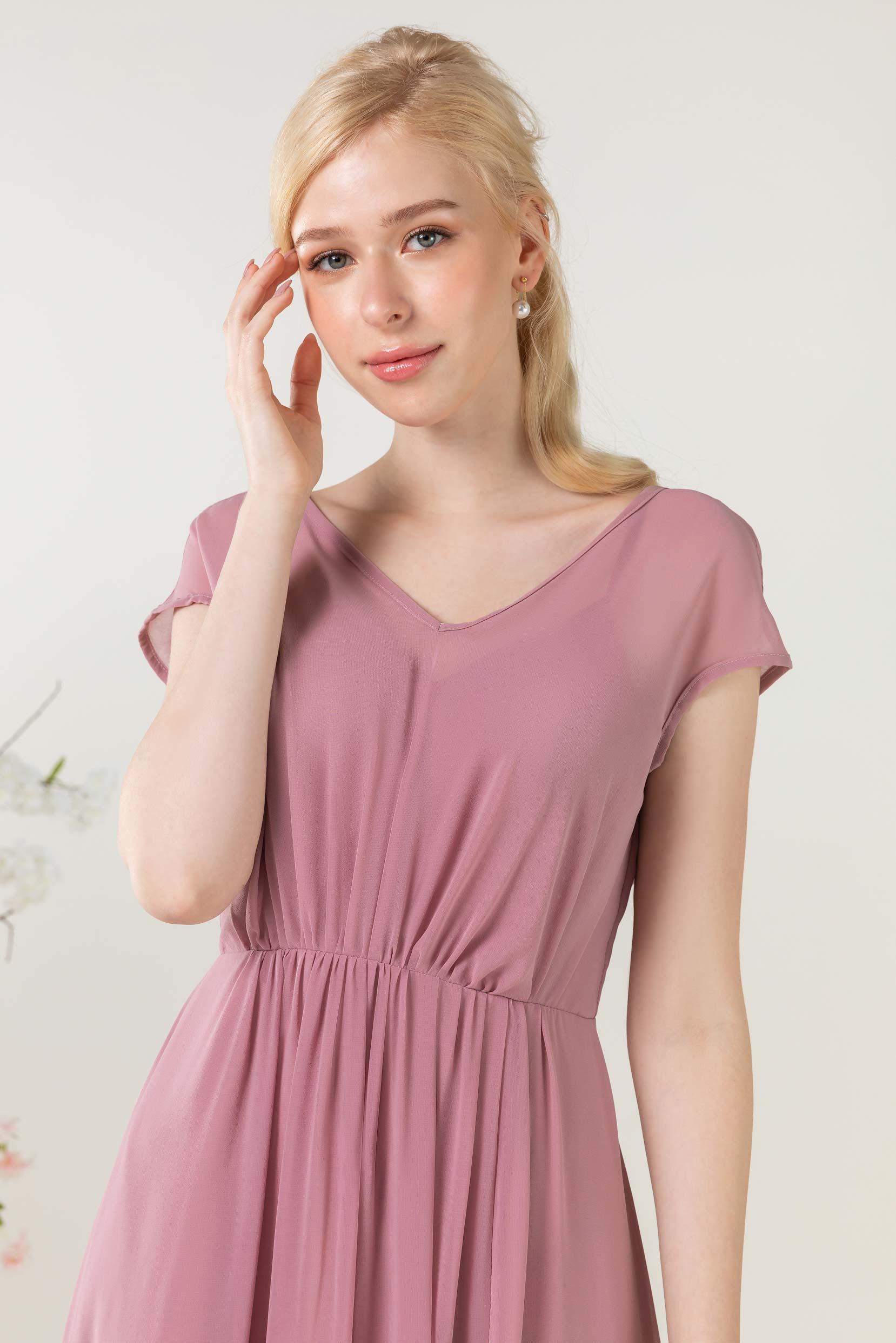 A-Line Sweep-Brush Train Chiffon Bridesmaid Dress CB0474 - COCOMELODY