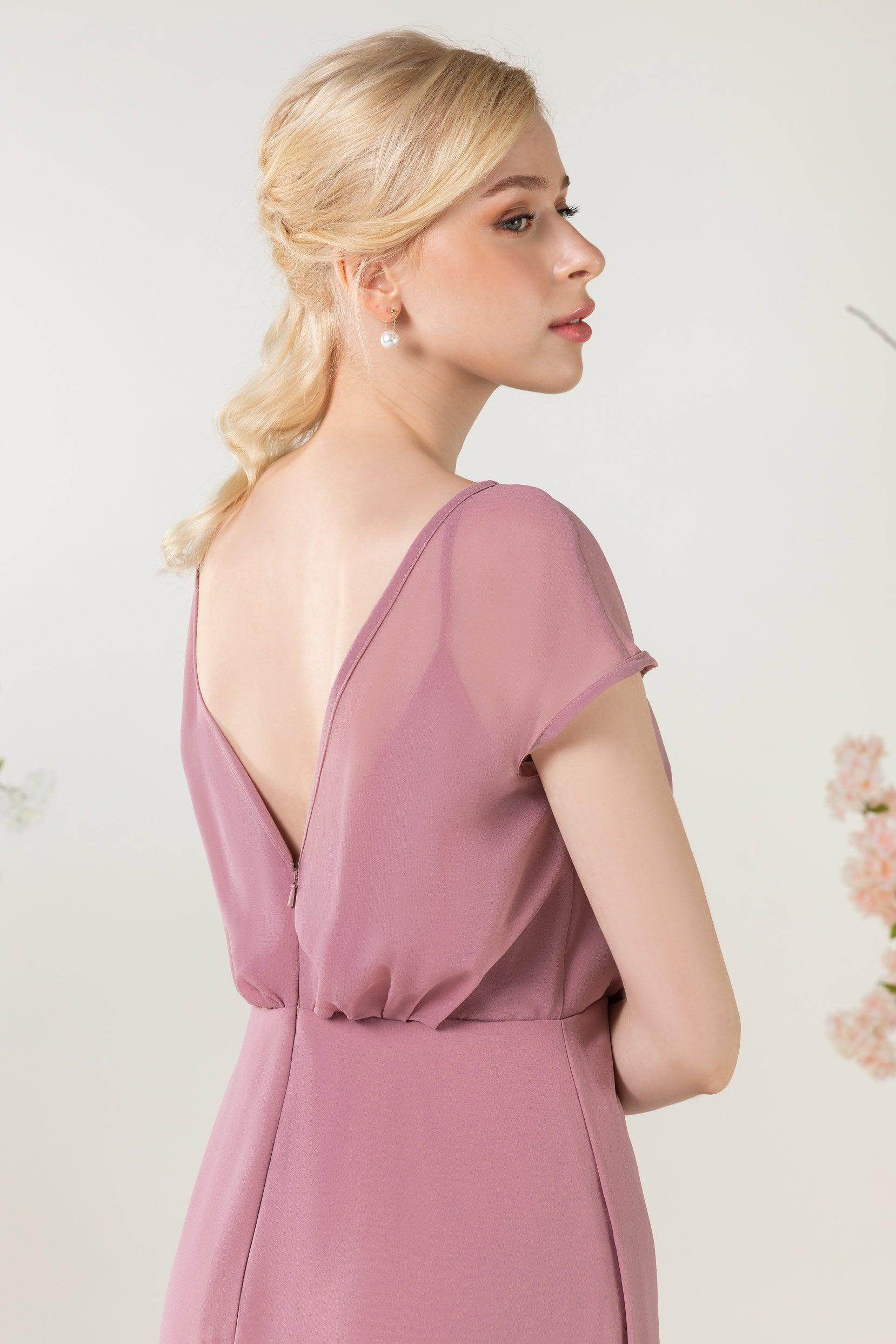 A-Line Sweep-Brush Train Chiffon Bridesmaid Dress CB0474 - COCOMELODY