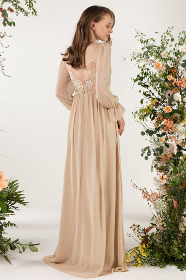 A-Line Sweep-Brush Train Chiffon Bridesmaid Dress CB0478