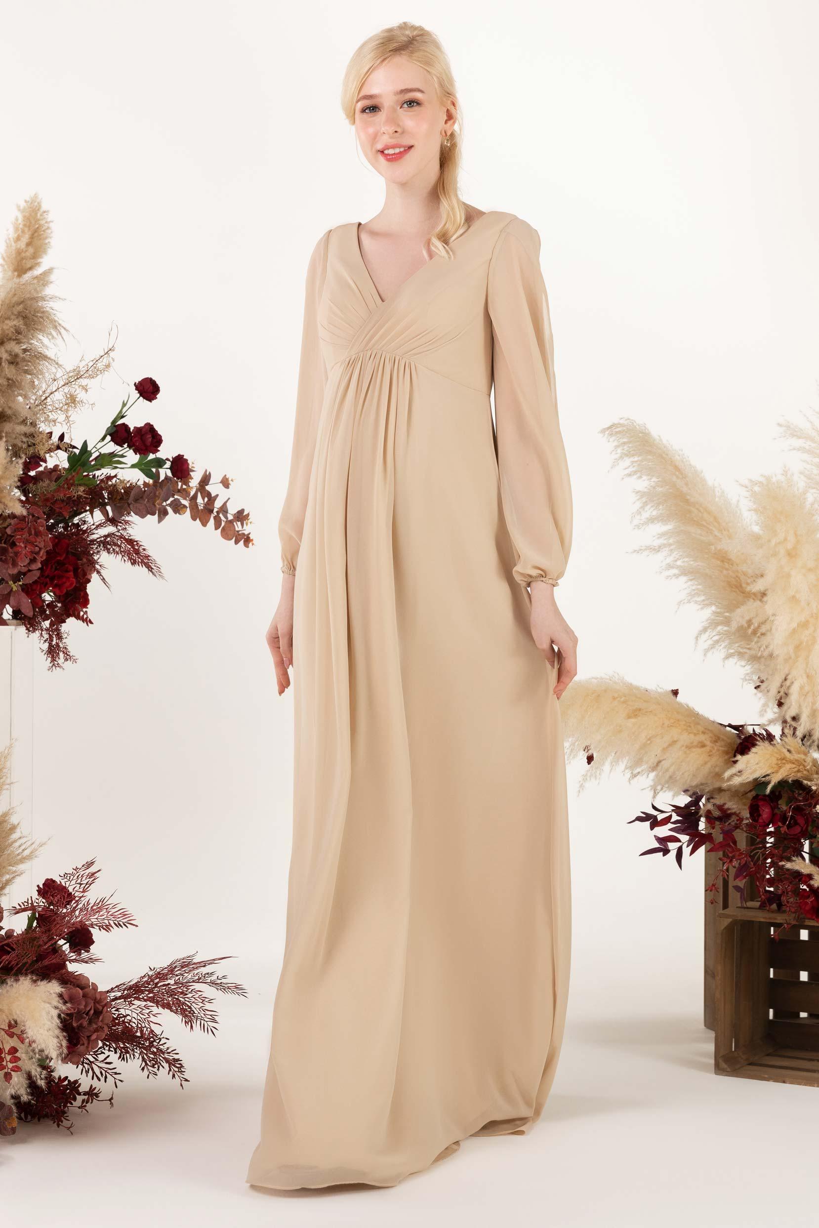 A-Line Sweep-Brush Train Chiffon Bridesmaid Dress CB0479M - COCOMELODY