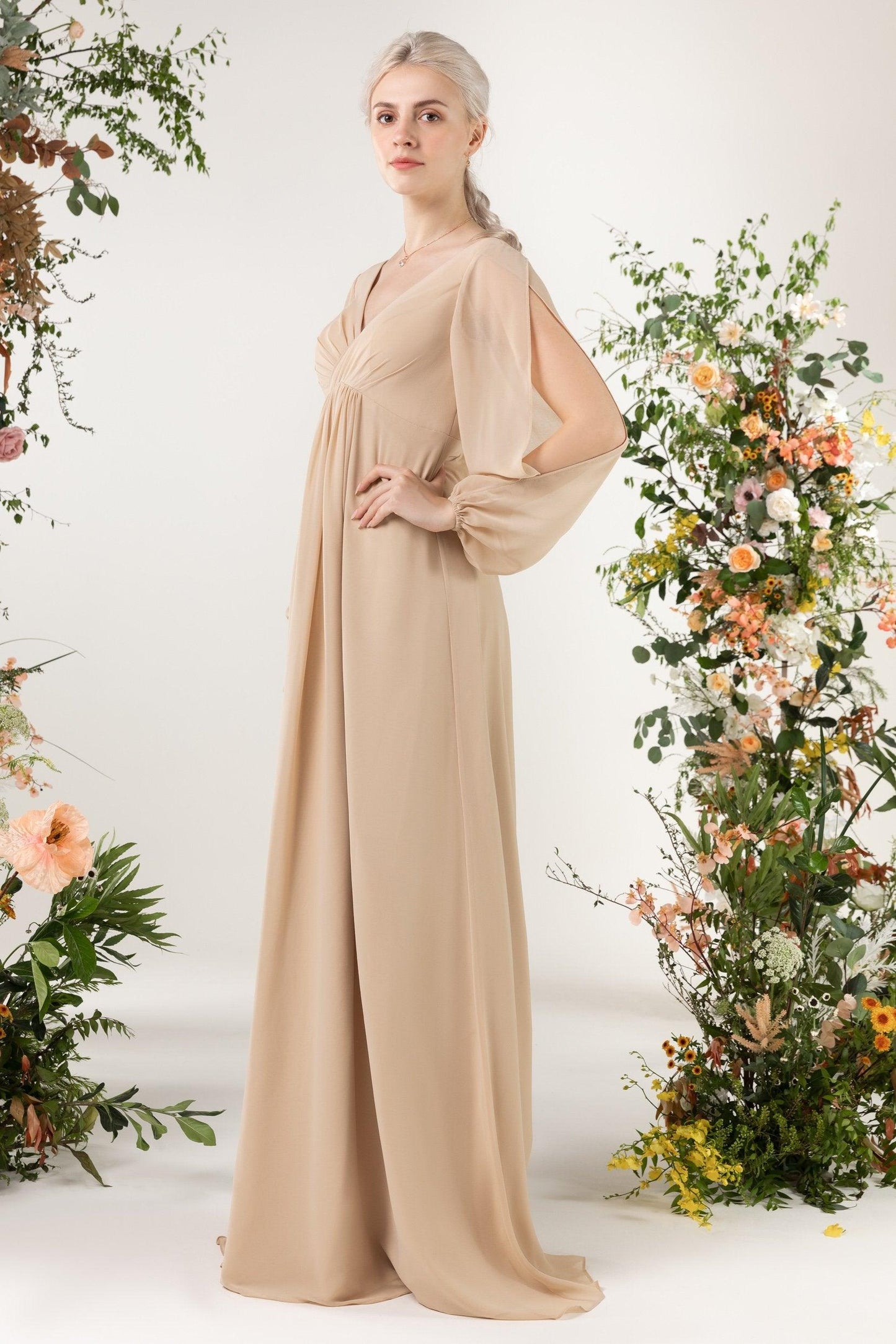 A-Line Sweep-Brush Train Chiffon Bridesmaid Dress CB0479