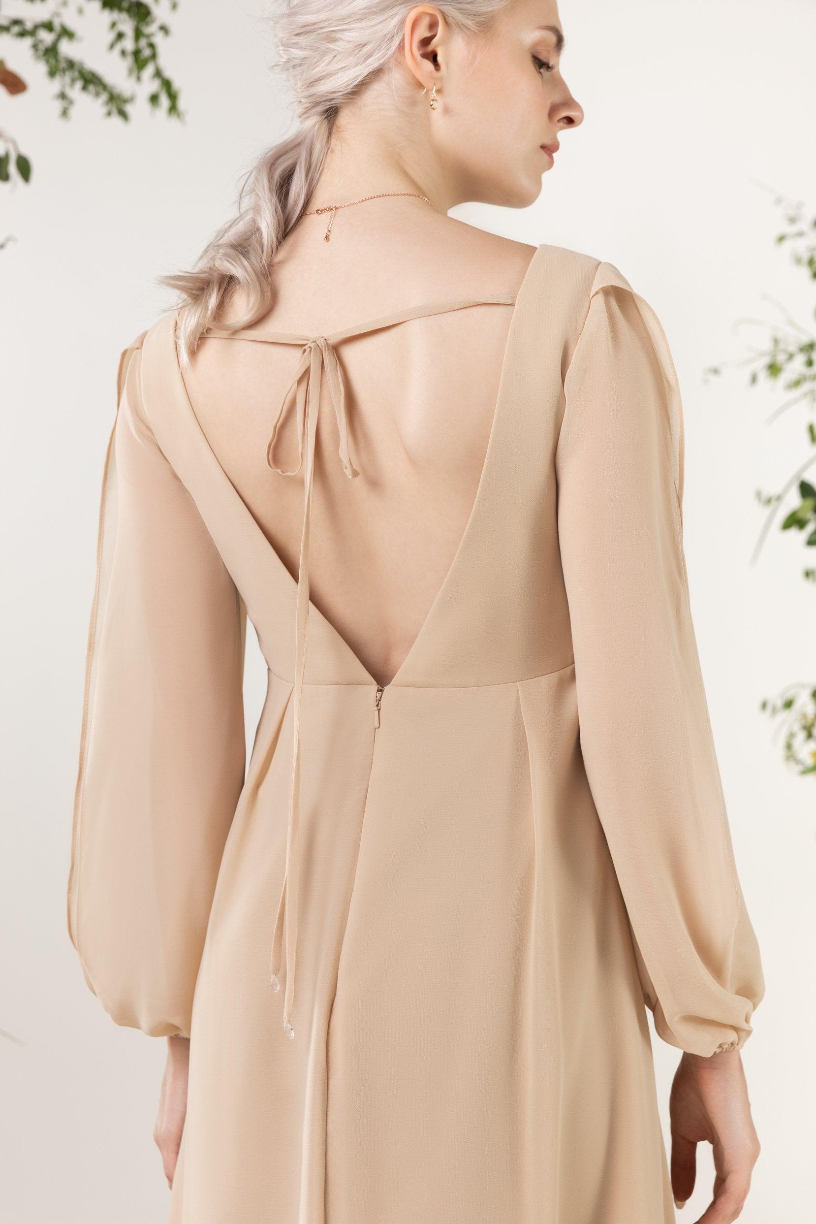 A-Line Sweep-Brush Train Chiffon Bridesmaid Dress CB0479 - COCOMELODY
