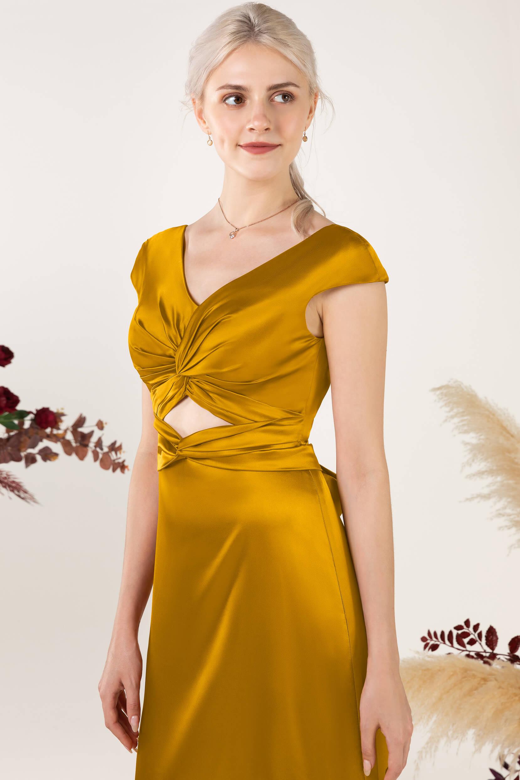 A-Line Sweep Luxe Satin Bridesmaid Dress Formal Dresses CB0497 - COCOMELODY