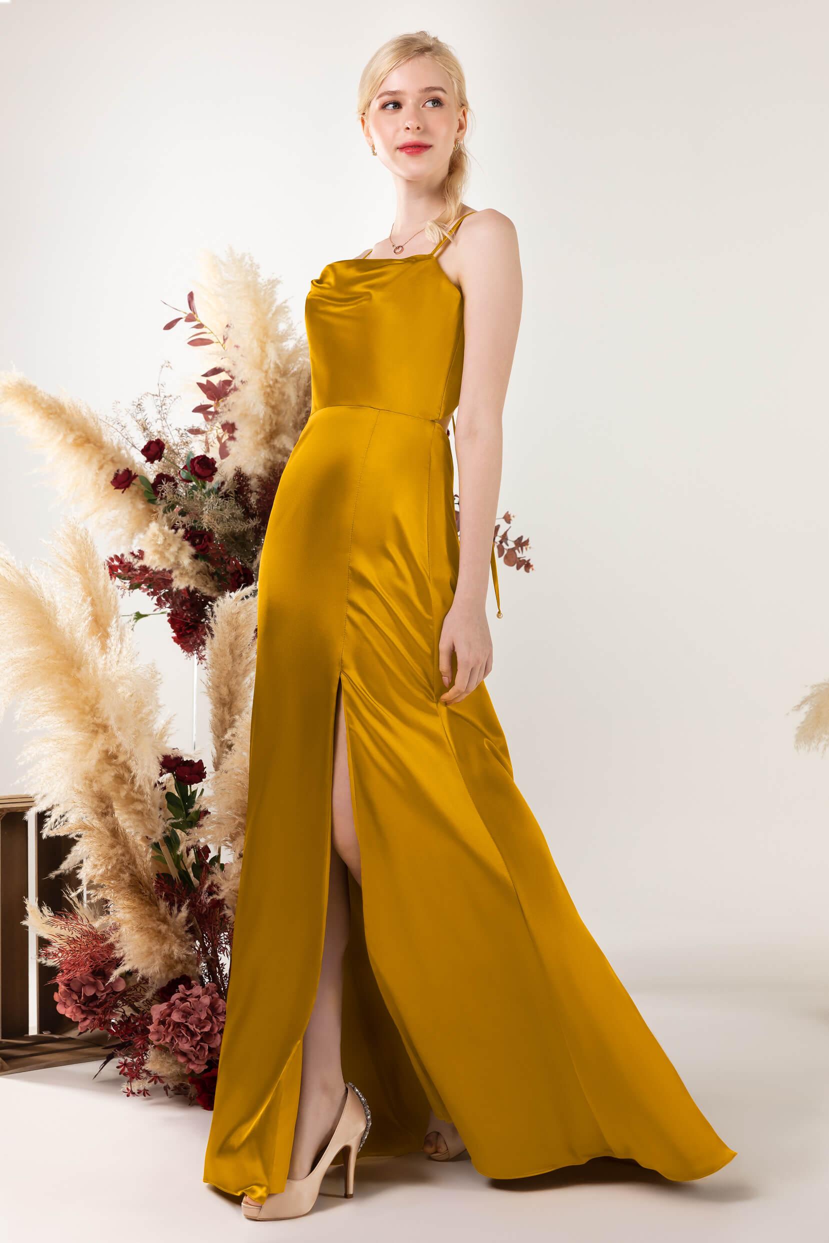 Sheath Sweep Luxe Satin Bridesmaid Dress Formal Dresses CB0498 - COCOMELODY
