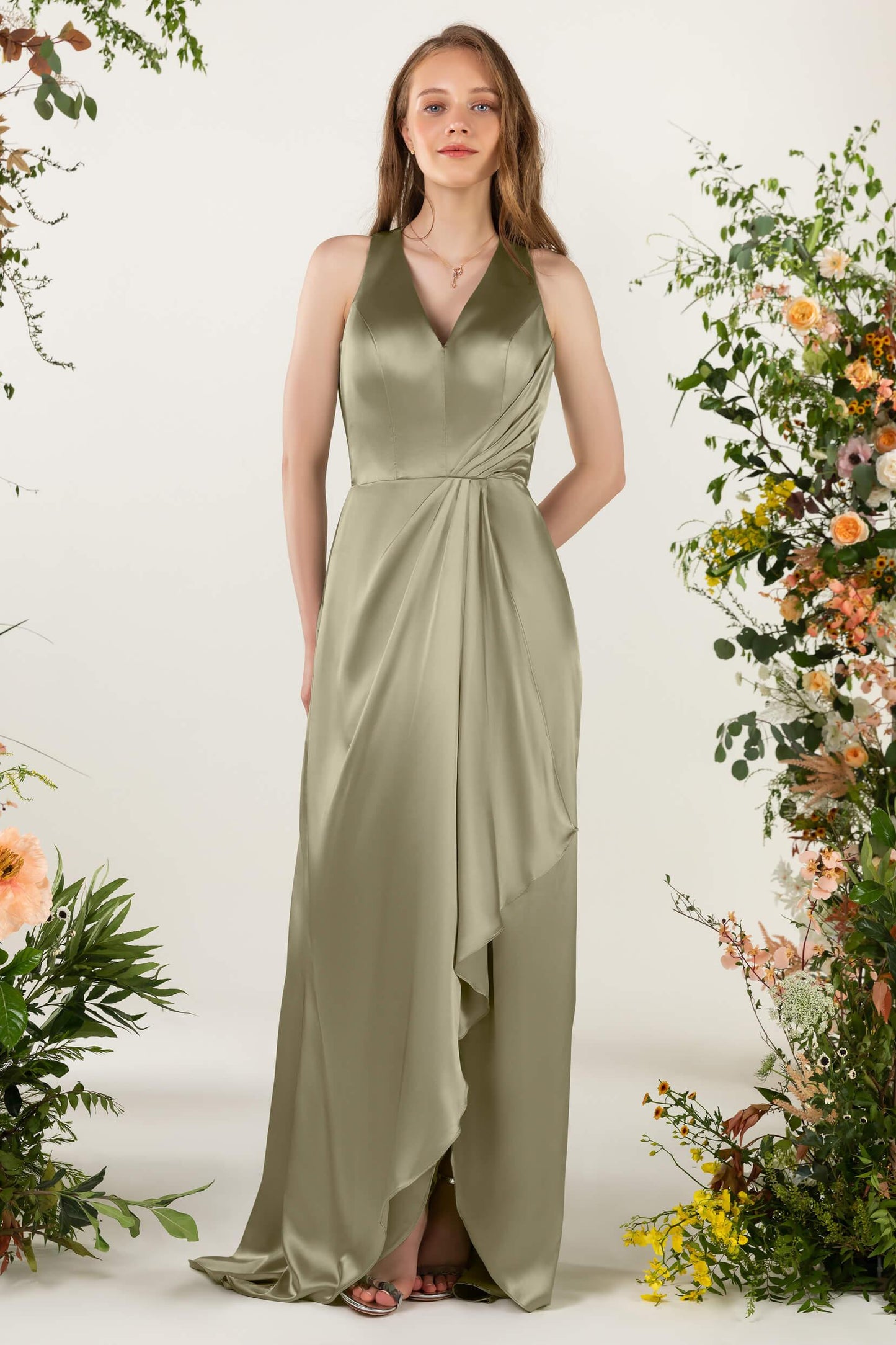 Sheath Sweep Acetate Satin Bridesmaid Dress CB0499CR