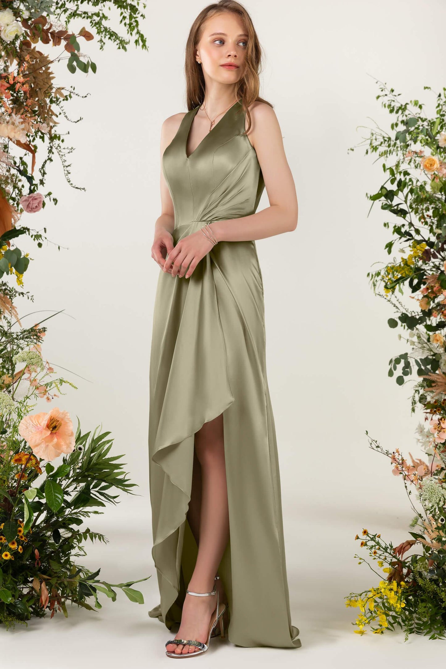 Sheath Sweep Acetate Satin Bridesmaid Dress CB0499CR