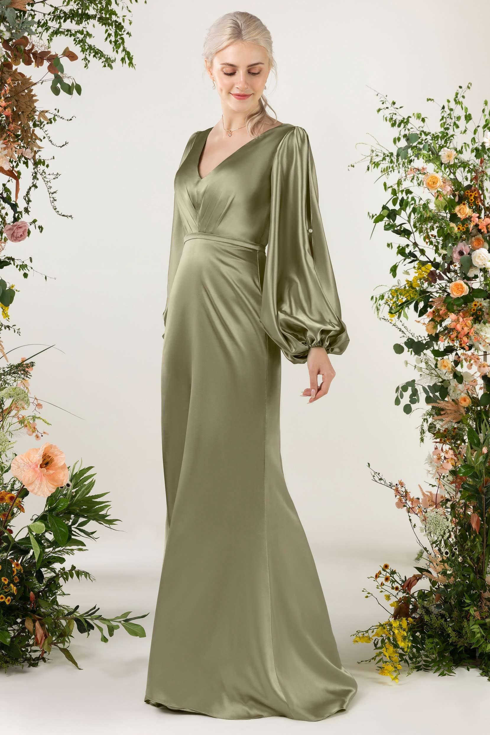 Sheath Sweep Acetate Satin Bridesmaid Dress CB0499CR - COCOMELODY