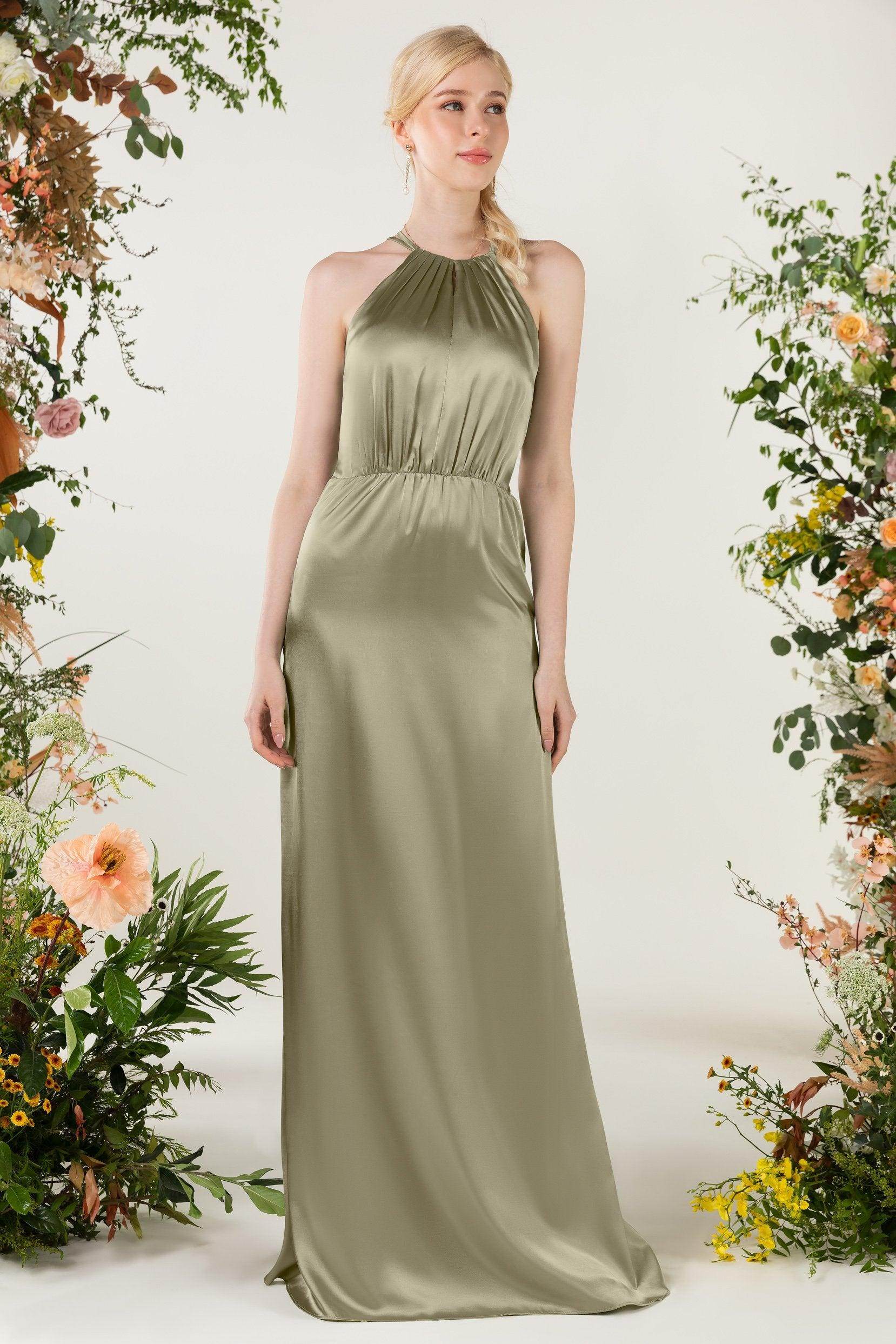 Sheath Sweep Luxe Satin Bridesmaid Dress Formal Dresses CB0501 - COCOMELODY