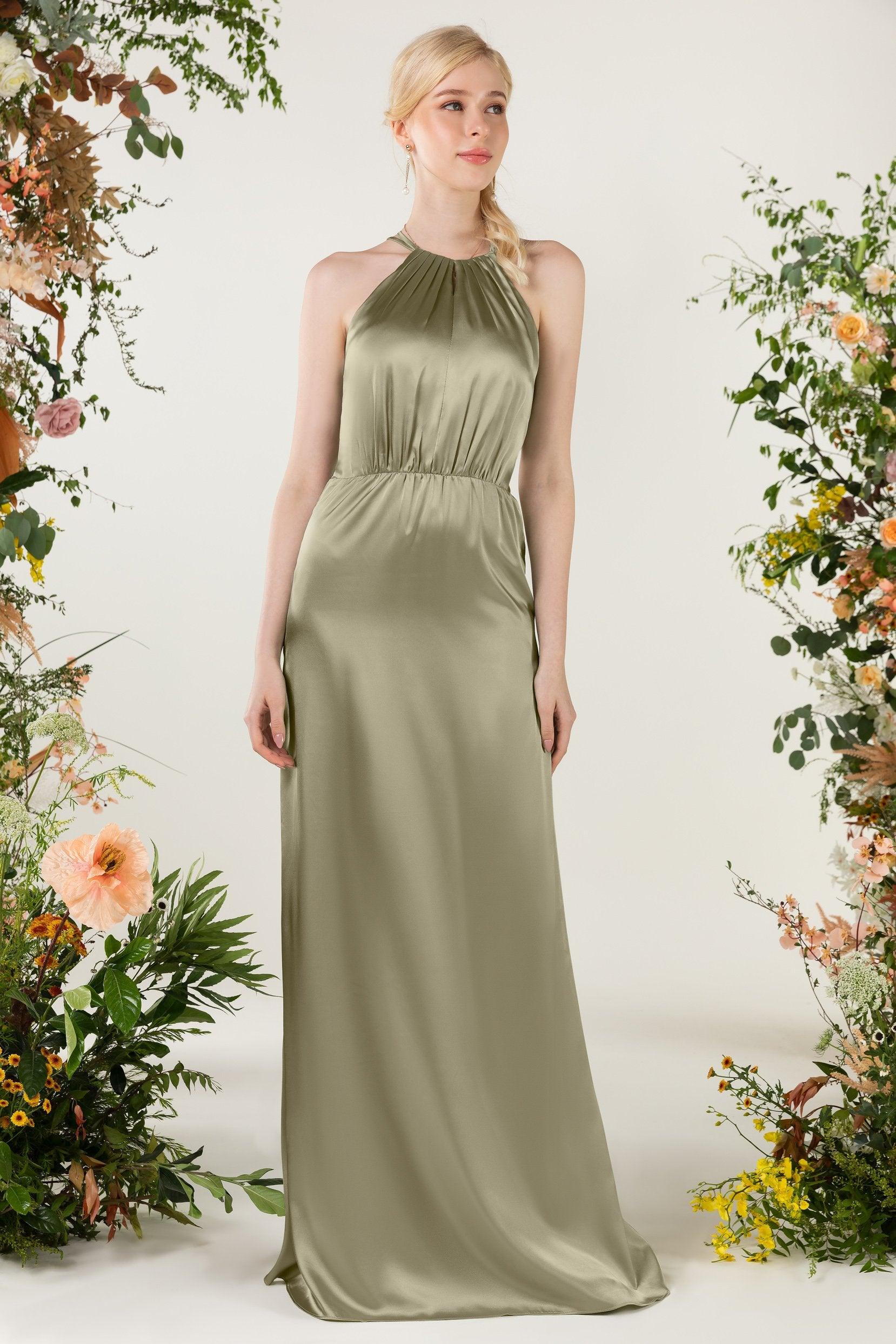 Sheath Sweep Luxe Satin Bridesmaid Dress Formal Dresses CB0501 - COCOMELODY