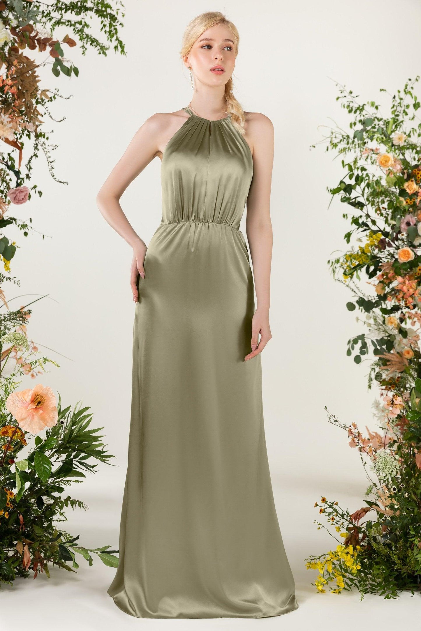 Sheath Sweep Luxe Satin Bridesmaid Dress Formal Dresses CB0501 - COCOMELODY
