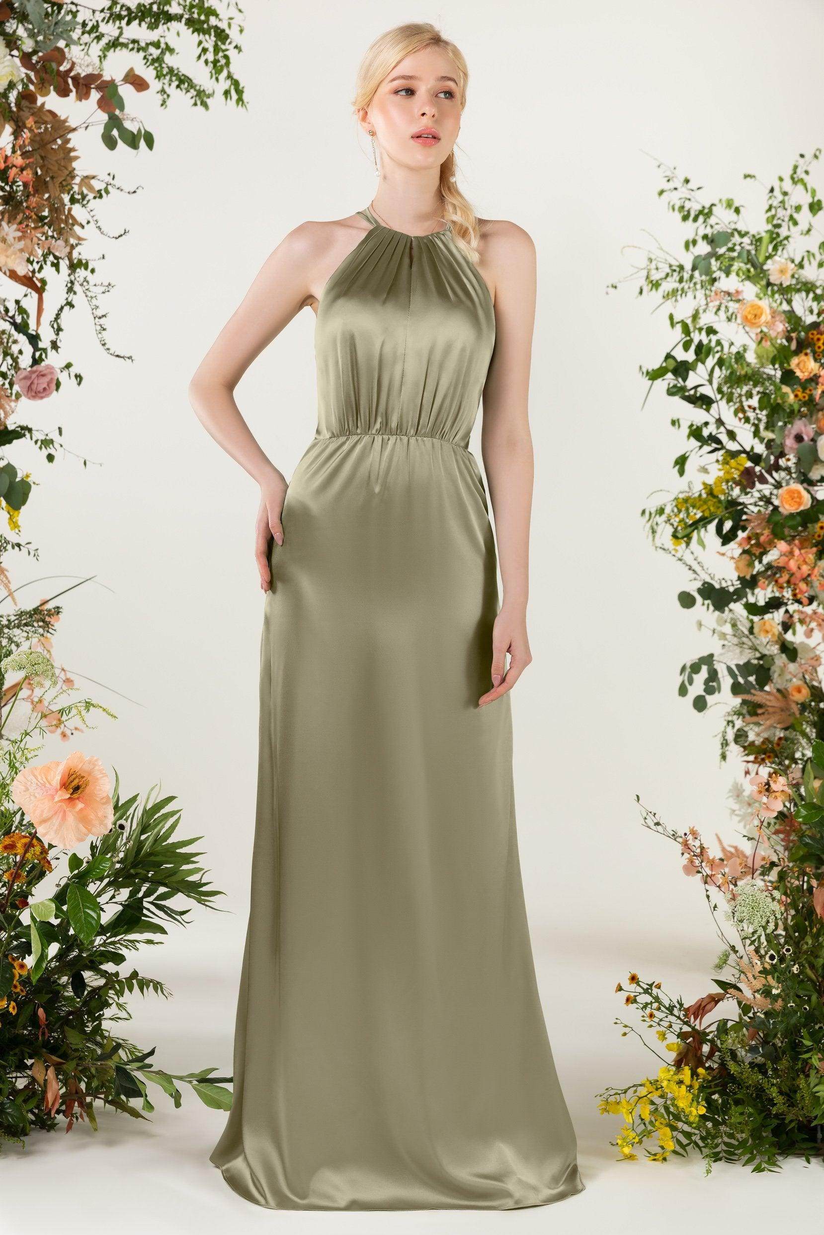 Sheath Sweep Luxe Satin Bridesmaid Dress Formal Dresses CB0501 - COCOMELODY
