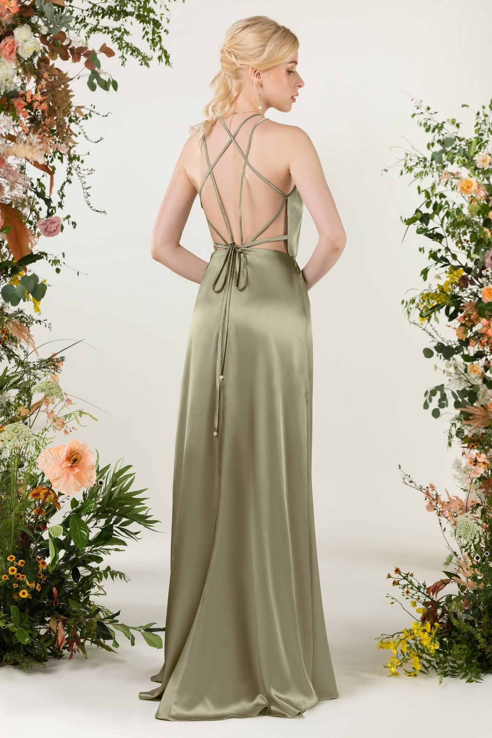 Sheath Sweep Luxe Satin Bridesmaid Dress Formal Dresses CB0501 - COCOMELODY