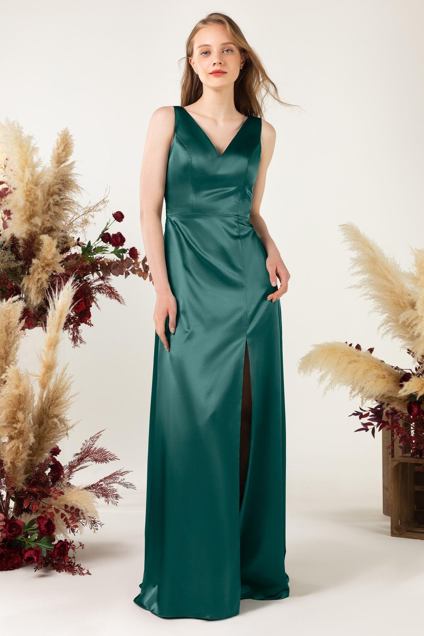 Sheath Sweep Luxe Satin Bridesmaid Dress Formal Dresses CB0502 - COCOMELODY
