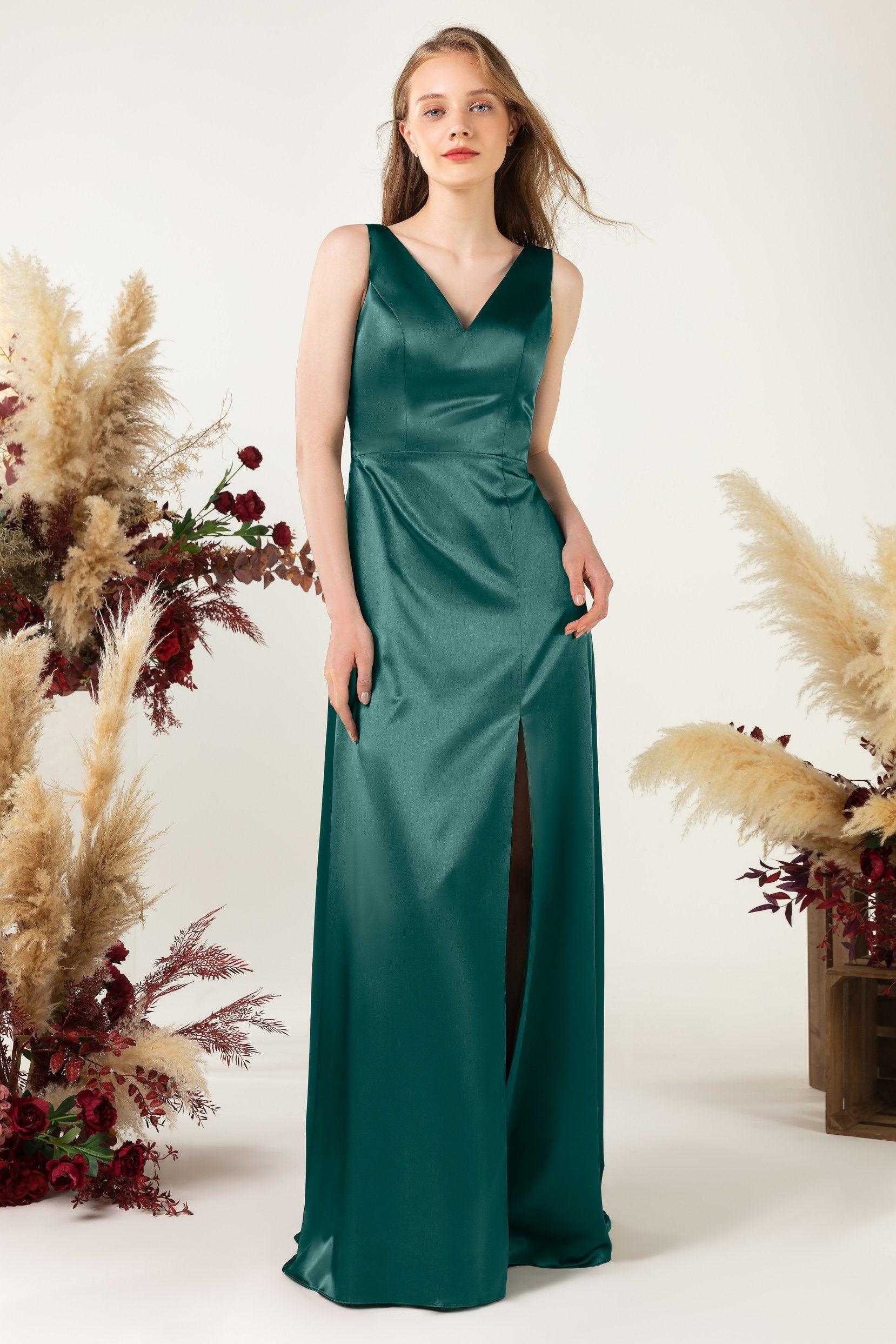 Sheath Sweep Luxe Satin Bridesmaid Dress Formal Dresses CB0502 - COCOMELODY