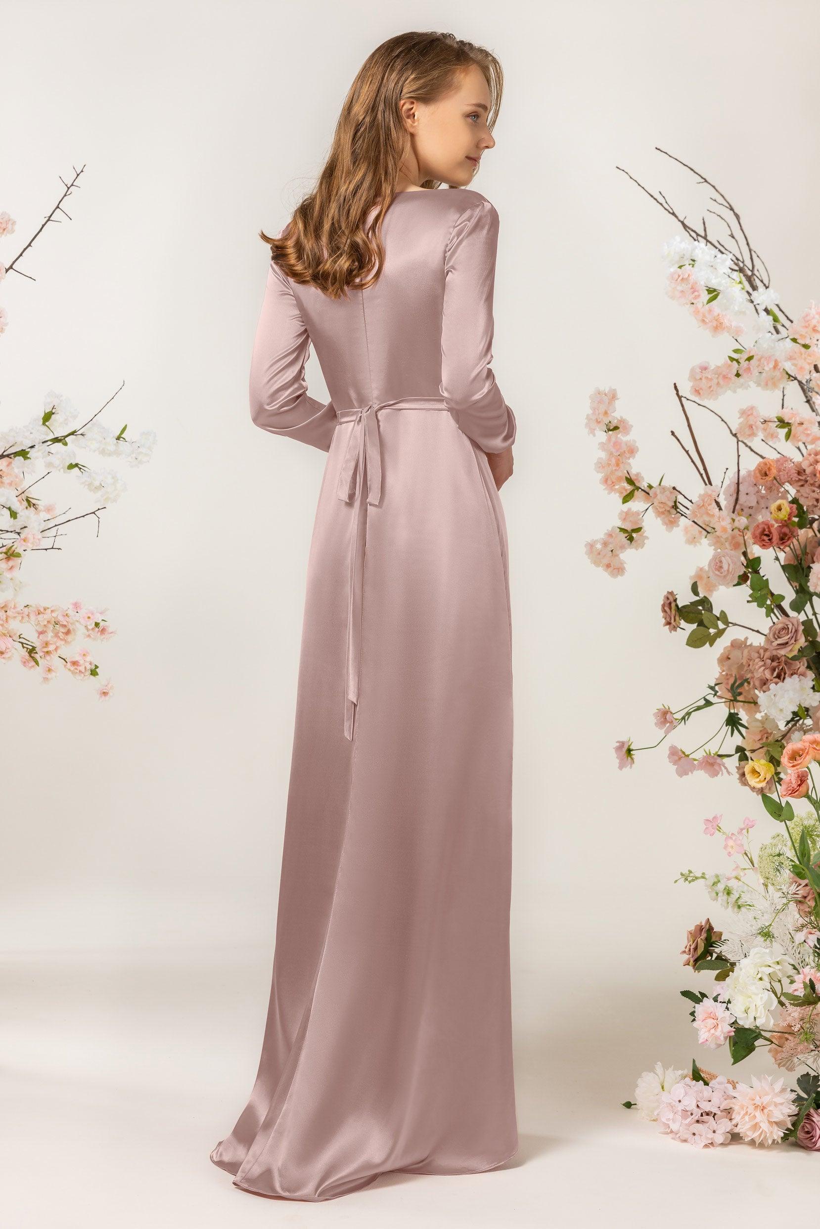 Sheath Sweep Luxe Satin Bridesmaid Dress Formal Dresses CB0506 - COCOMELODY