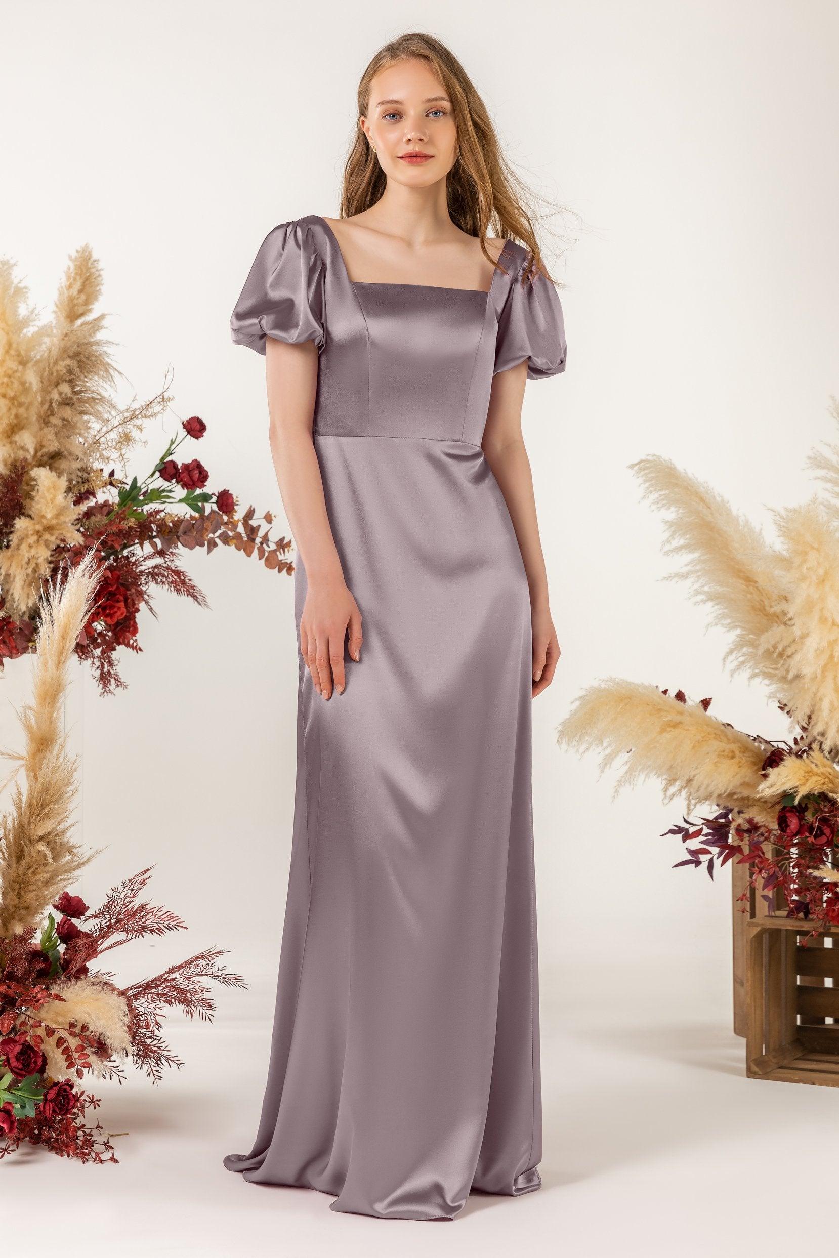 Sheath Sweep Luxe Satin Bridesmaid Dress Formal Dresses CB0511 - COCOMELODY