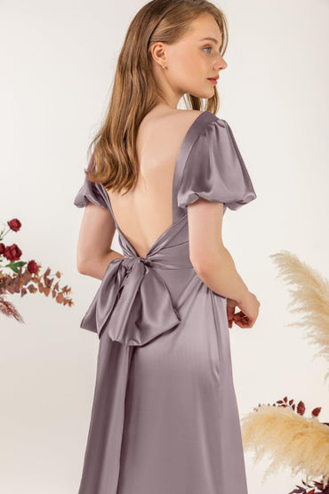 Sheath Sweep Luxe Satin Bridesmaid Dress Formal Dresses CB0511 - COCOMELODY