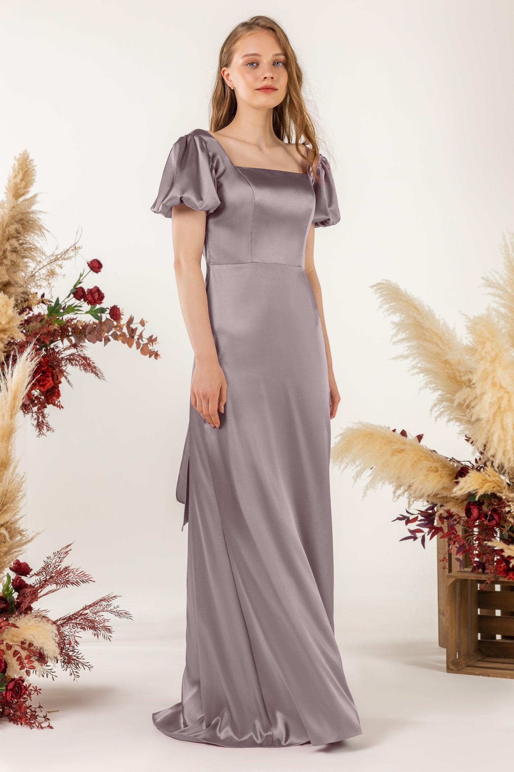 Sheath Sweep Luxe Satin Bridesmaid Dress Formal Dresses CB0511 - COCOMELODY