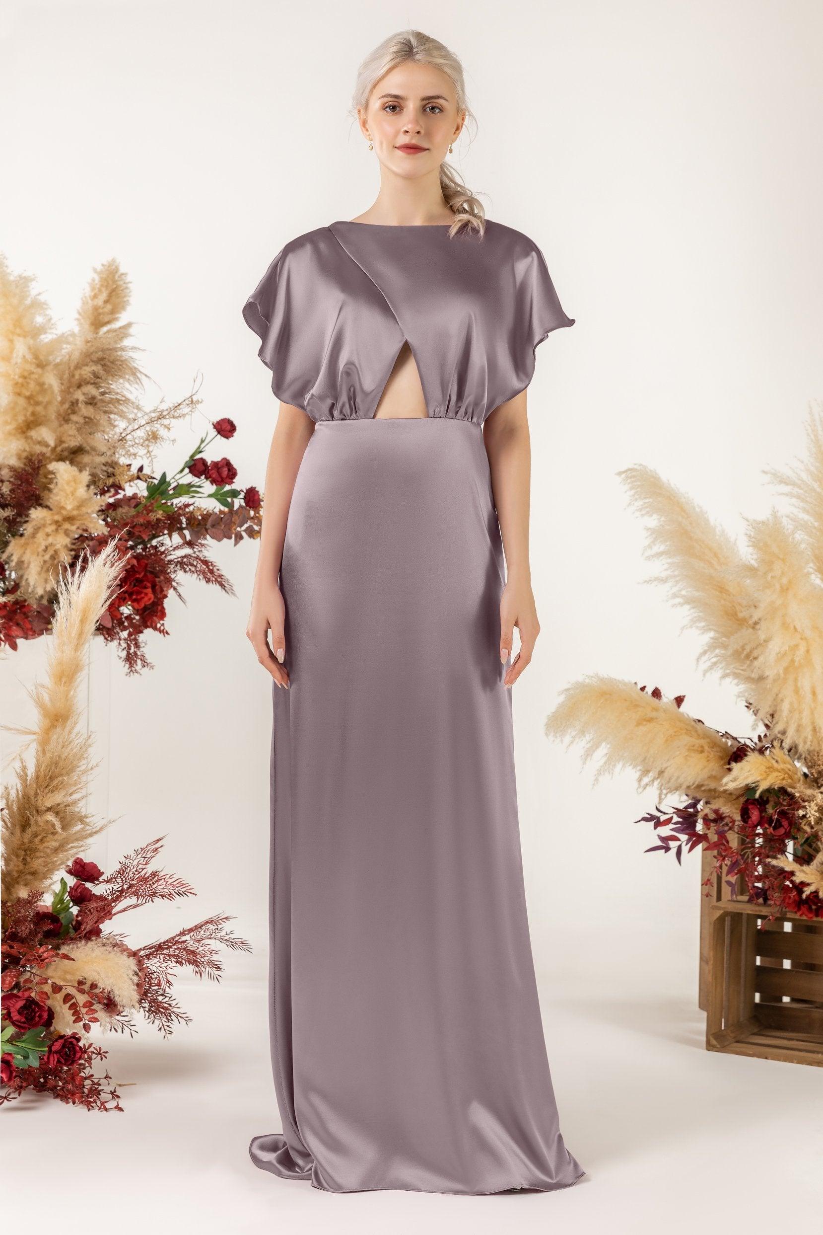 Sheath Sweep Luxe Satin Bridesmaid Dress Formal Dresses CB0512 - COCOMELODY
